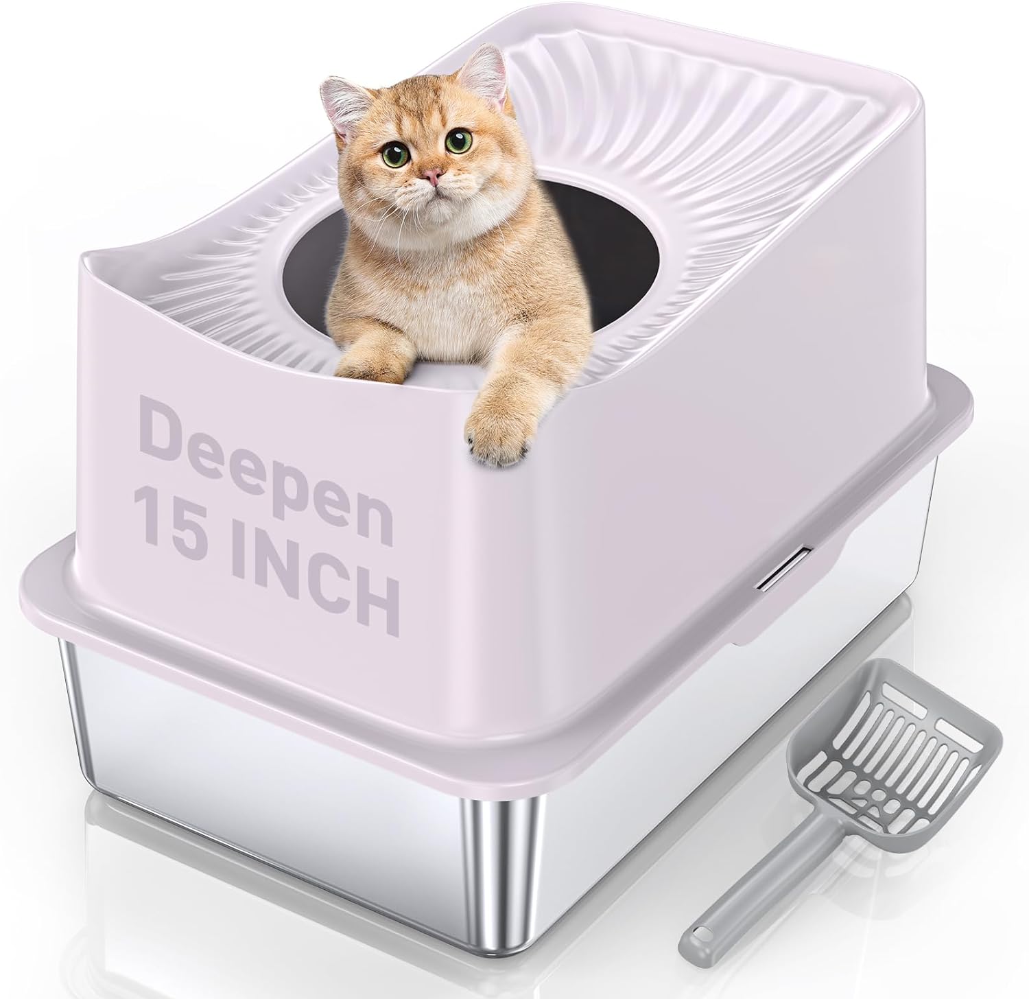 Stainless Steel Cat Litter Box, XL Top Entry Litter Box for Big Cats, Enclosed L...