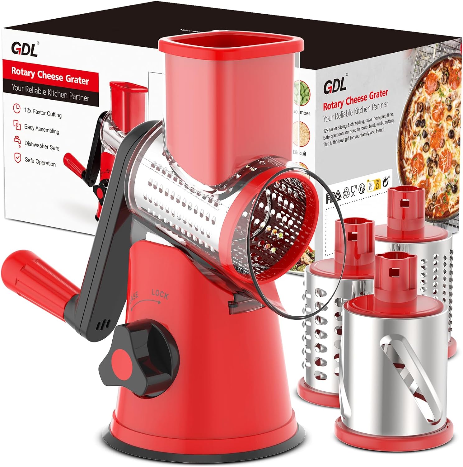 Cheese Grater Rotary, Rotary Grater for Kitchen, Kitchen Grater Vegetable Slicer...