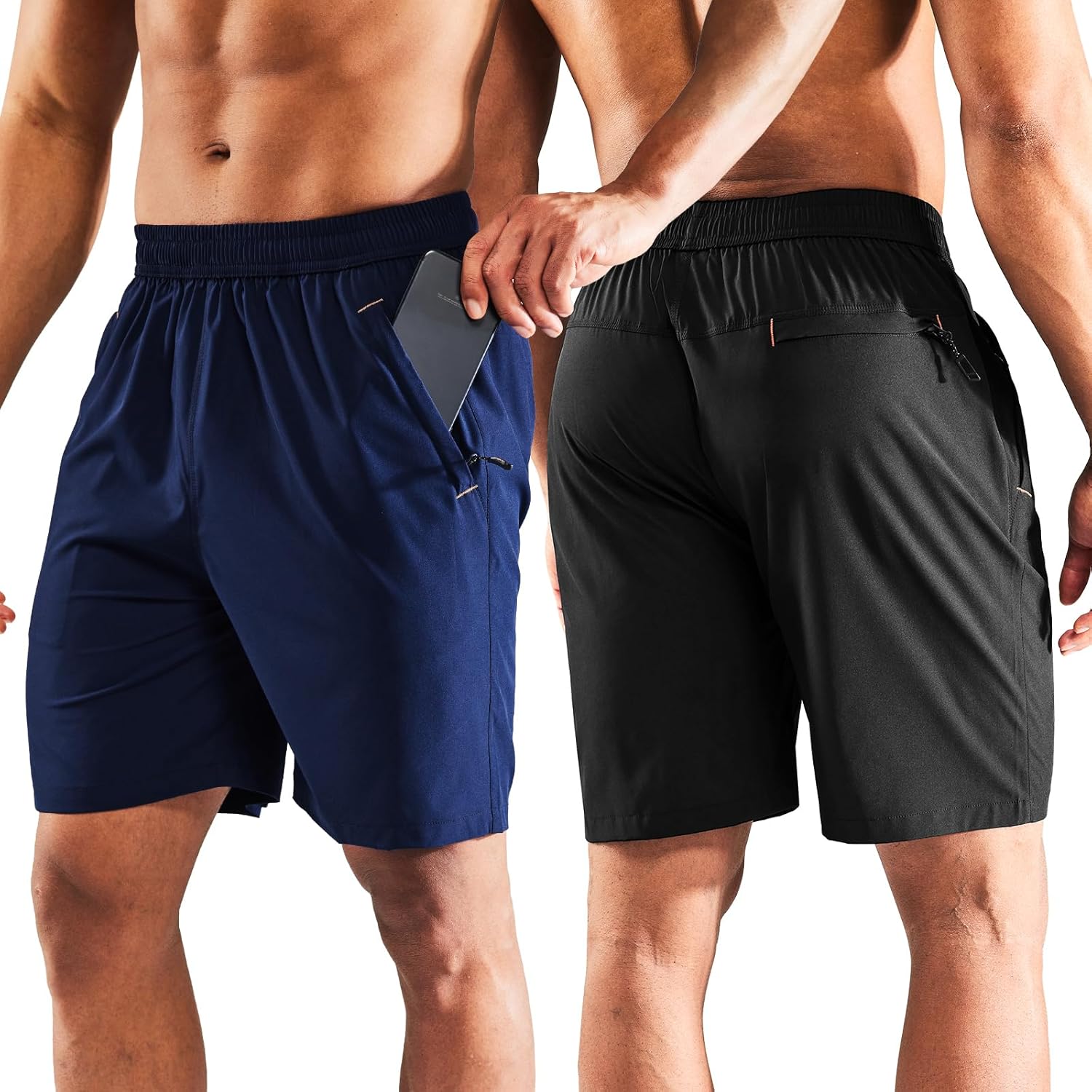 MIER Men's Quick Dry Running Shorts with Zipper Pocket, Elastic Waist Athletic W...