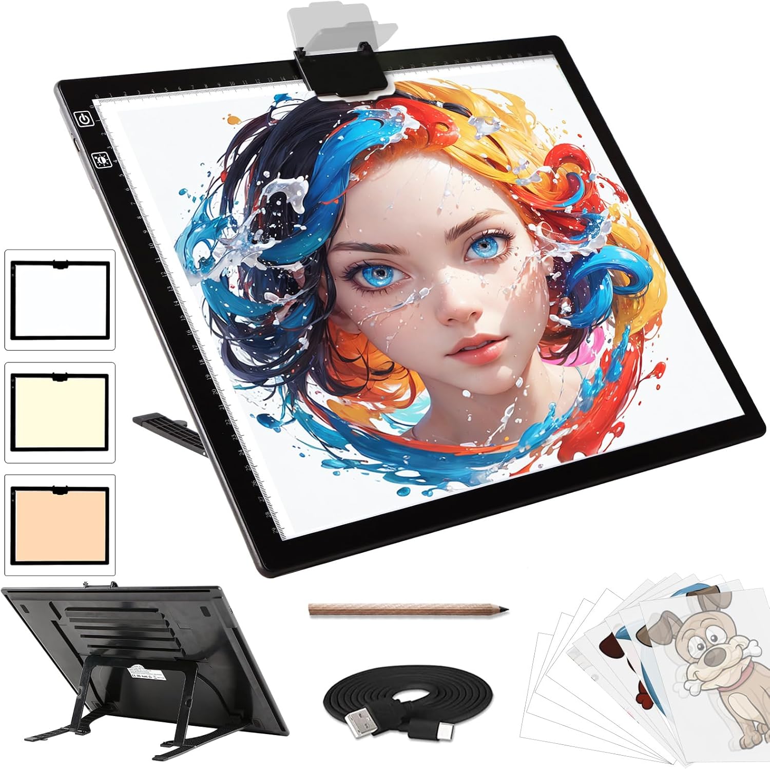 A3 Light Box, Wireless Battery LED Light Pad with Stand Rechargeable 6 Adjustabl...