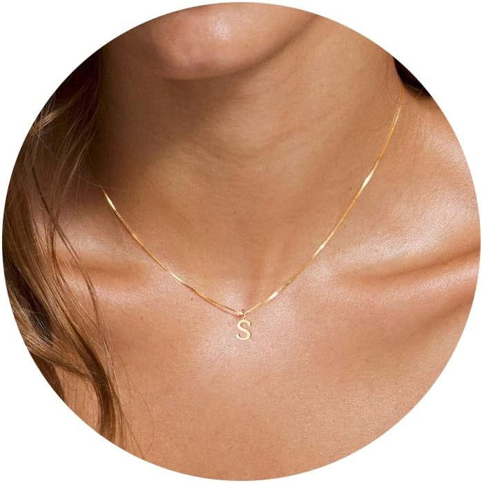 Foxgirl Gold Initial Necklaces for Women, Dainty Gold Letter Necklace Tiny A-Z P...