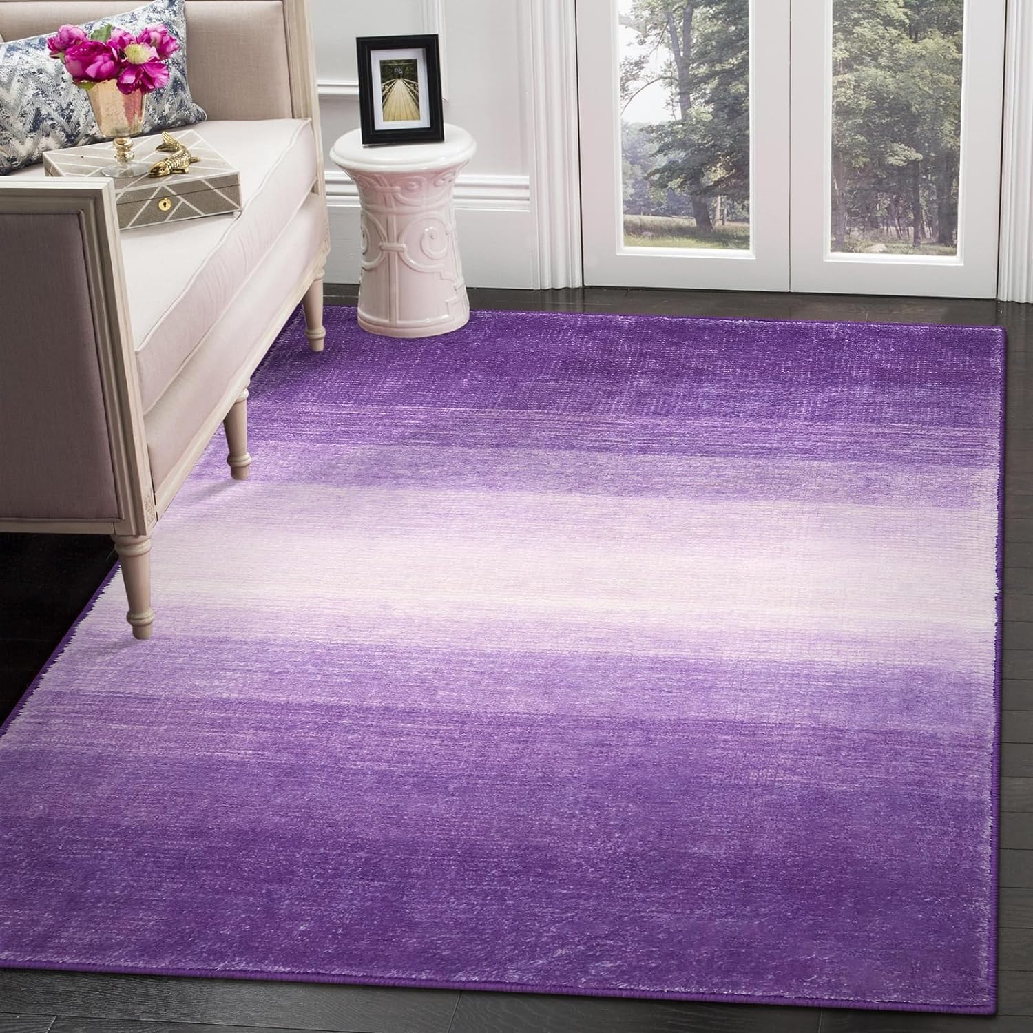 High-Quality Wonnitar Modern Ombre Washable Rugs, Special Bedroom Non-Slip Purpl...