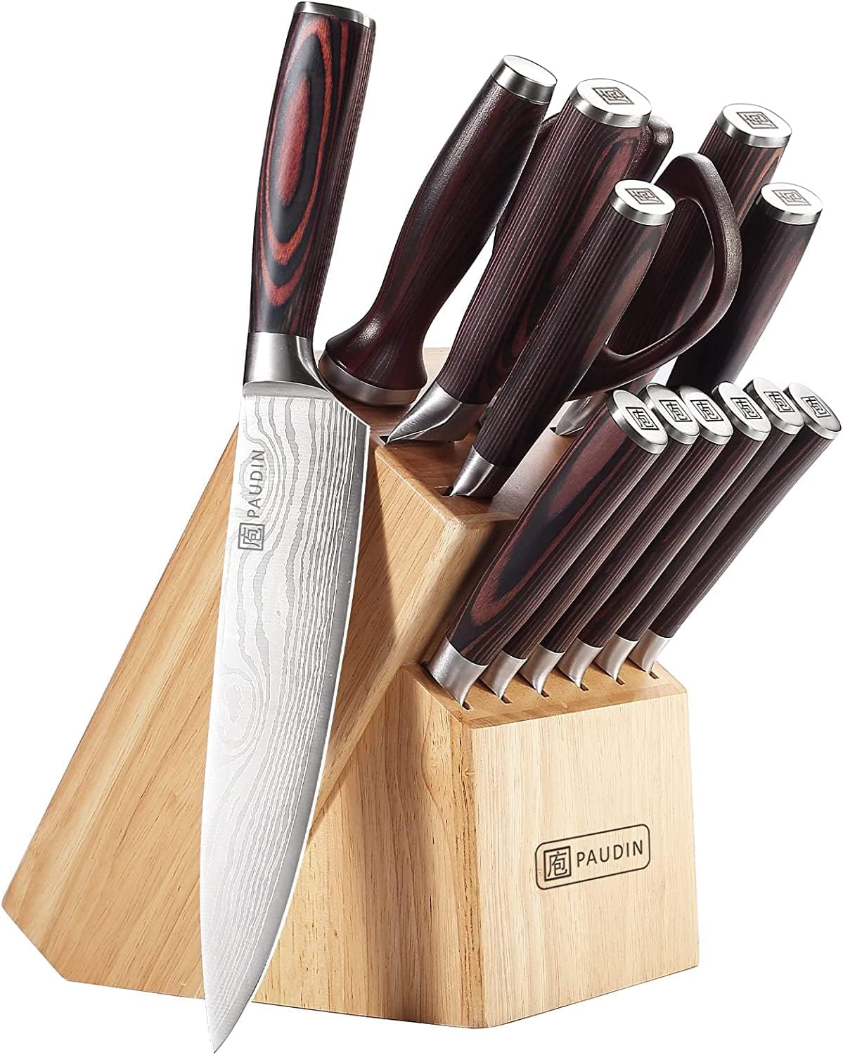 PAUDIN Kitchen Knife Set with Block, 14 Pieces Knife Sets for Kitchen with Block...