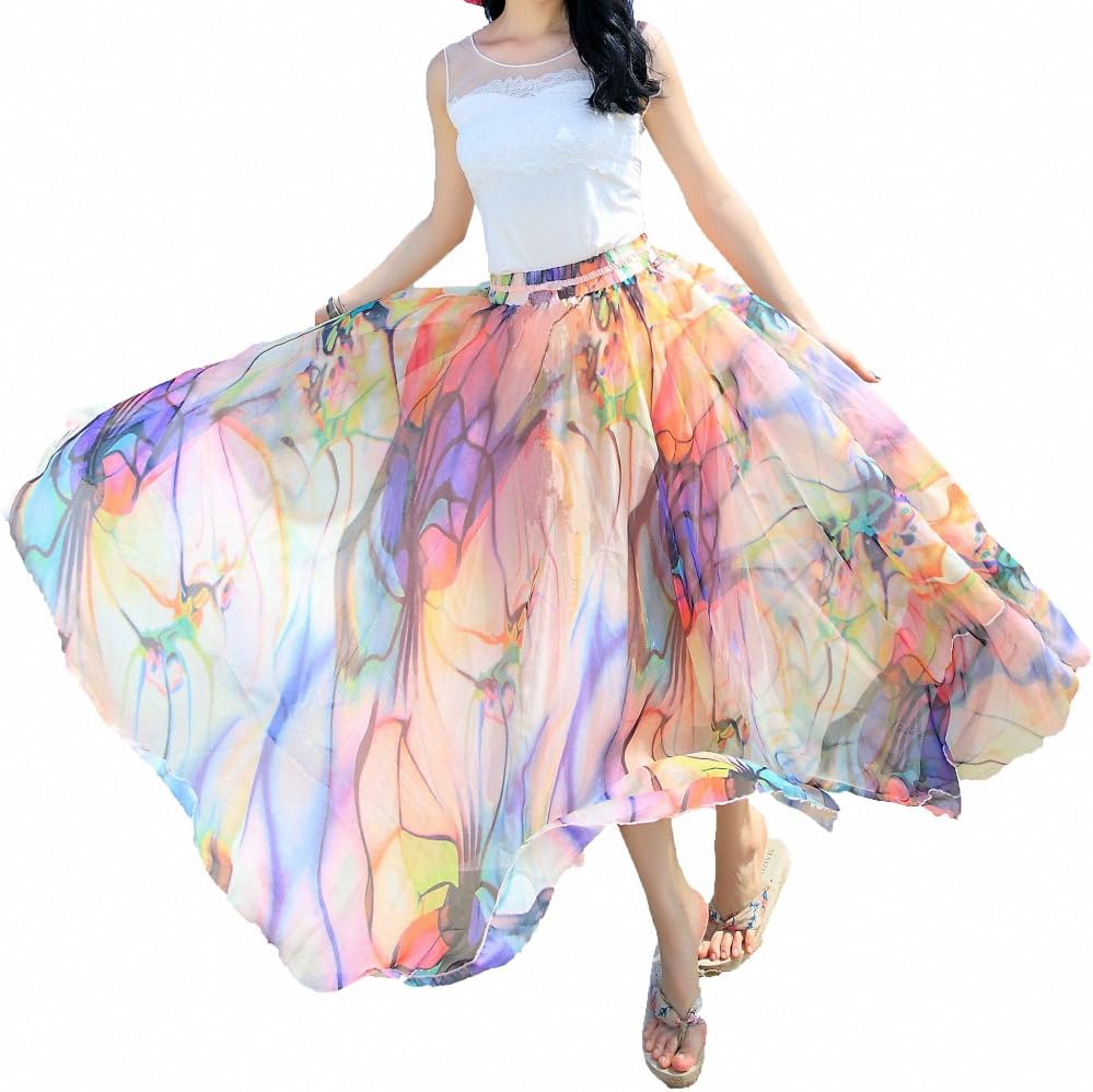 Afibi Women Full/Ankle Length Blending Maxi Chiffon Long Skirt Beach Skirt XX-La...