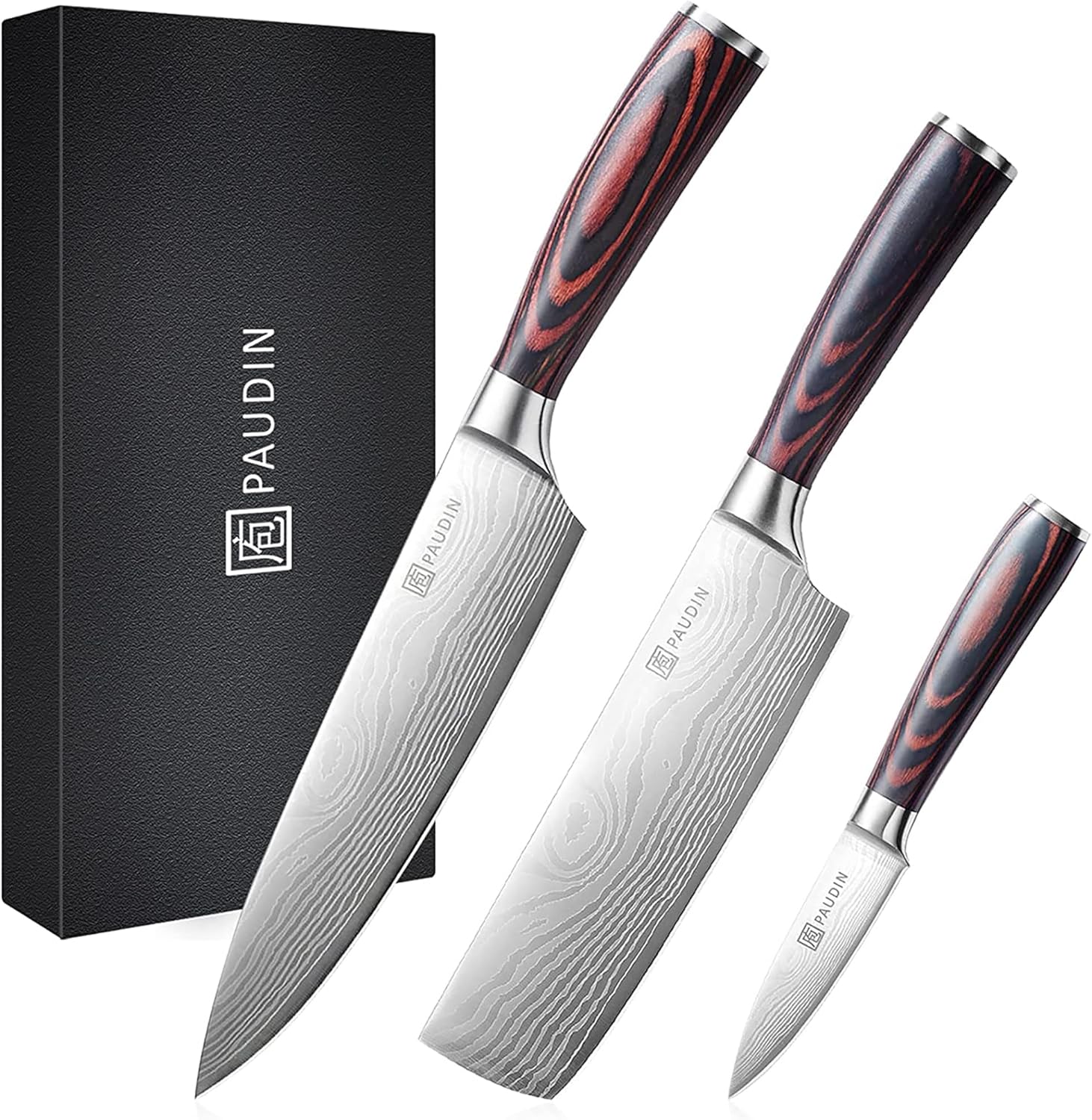PAUDIN Chef Knife Set of 3, Sharp Knife Set, High...