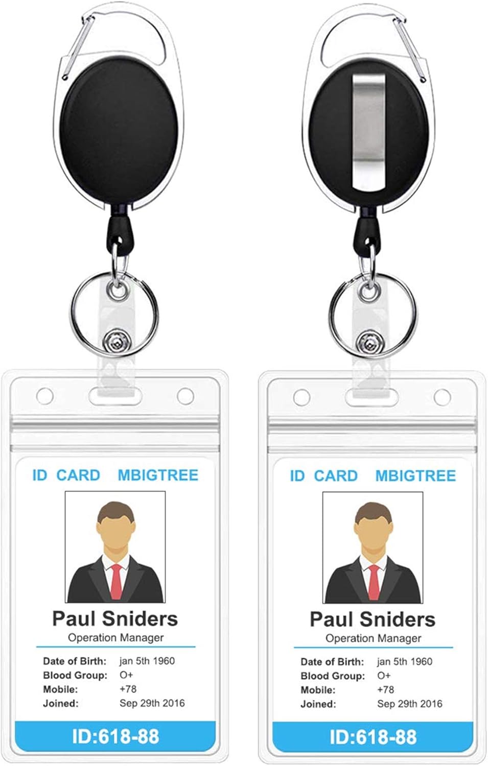 2 Pack ID Badge Holder with Clip Badge Reels Retractable Heavy Duty Clear Id Car...