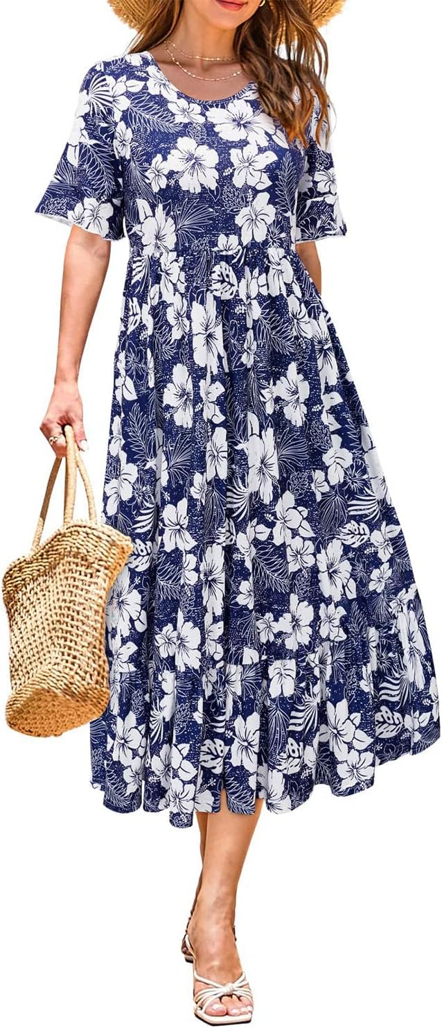 STYLEWORD Women's Summer Dresses 2024 Casual Short Sleeve Crewneck Tiered Flowy...