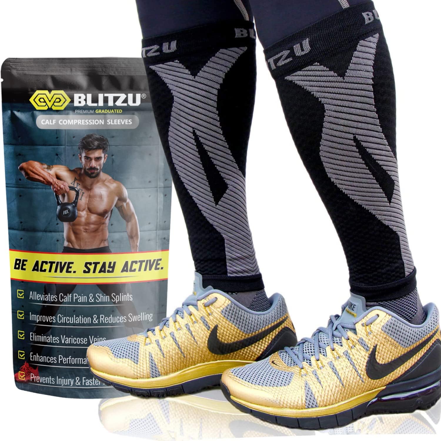 BLITZU Calf Compression Sleeve for Men & Women Footless Compression Socks Suppor...