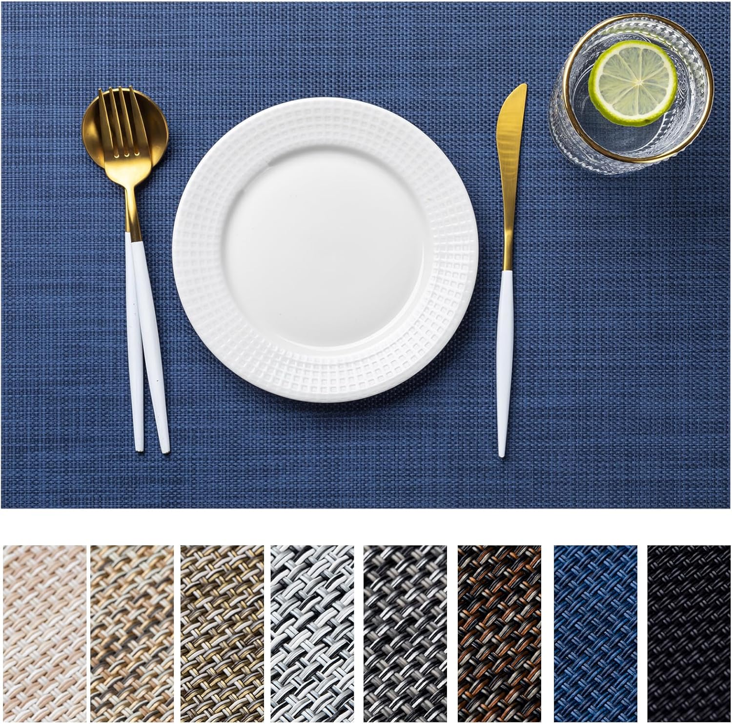 LEXMORE Placemats Set of 4 Vinyl/Plastic Woven Place Mats for Kitchen Table Indo...
