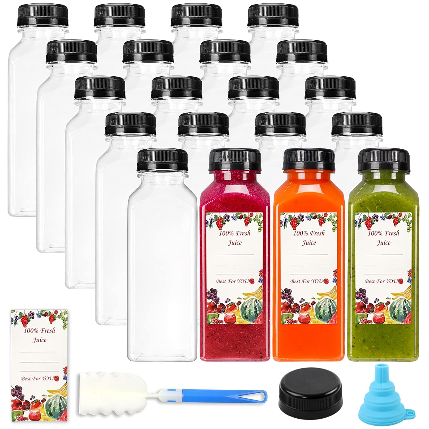 SUPERLELE 20pcs 12oz Empty Plastic Juice Bottles w...