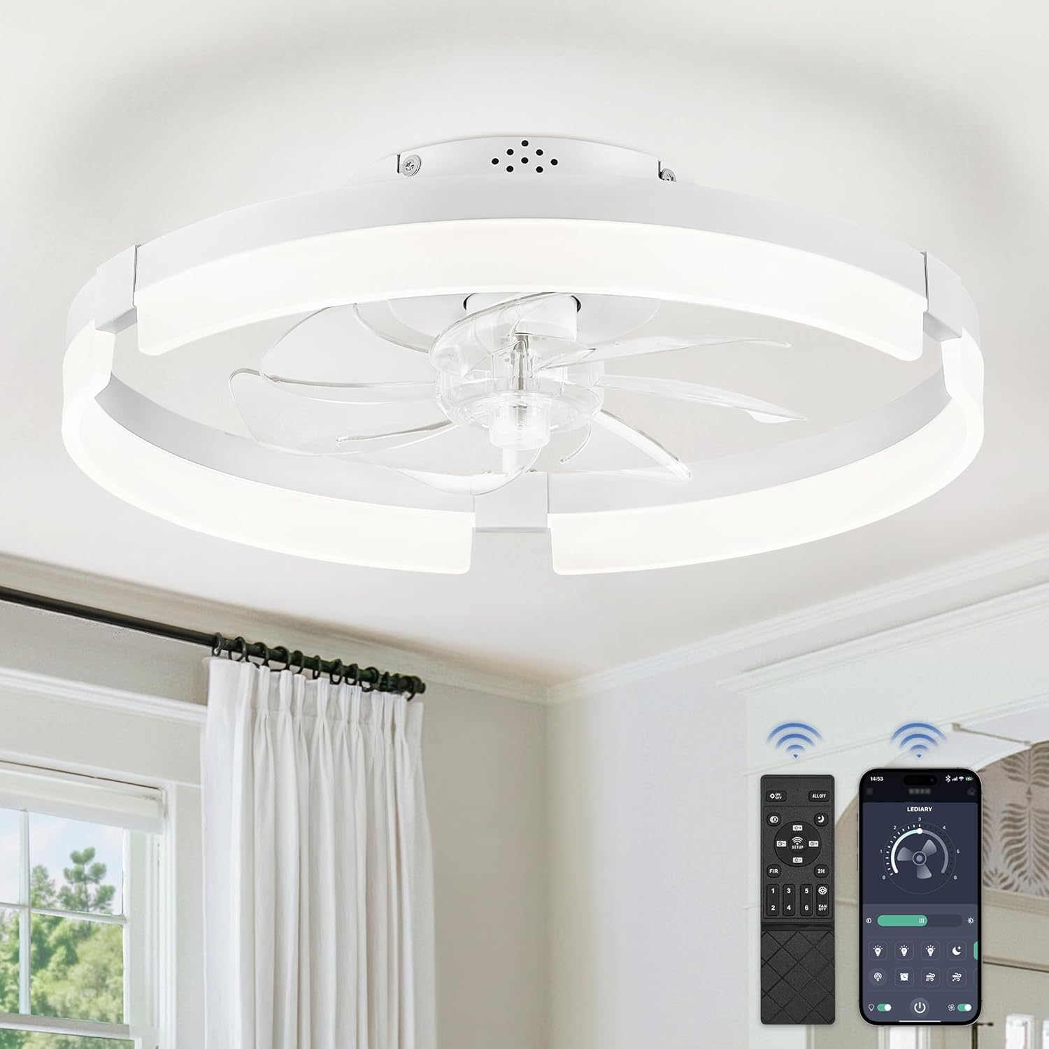 LEDIARY Ceiling Fans with Lights and Remote, 19.7 Inch Low Profile Ceiling Fan,...