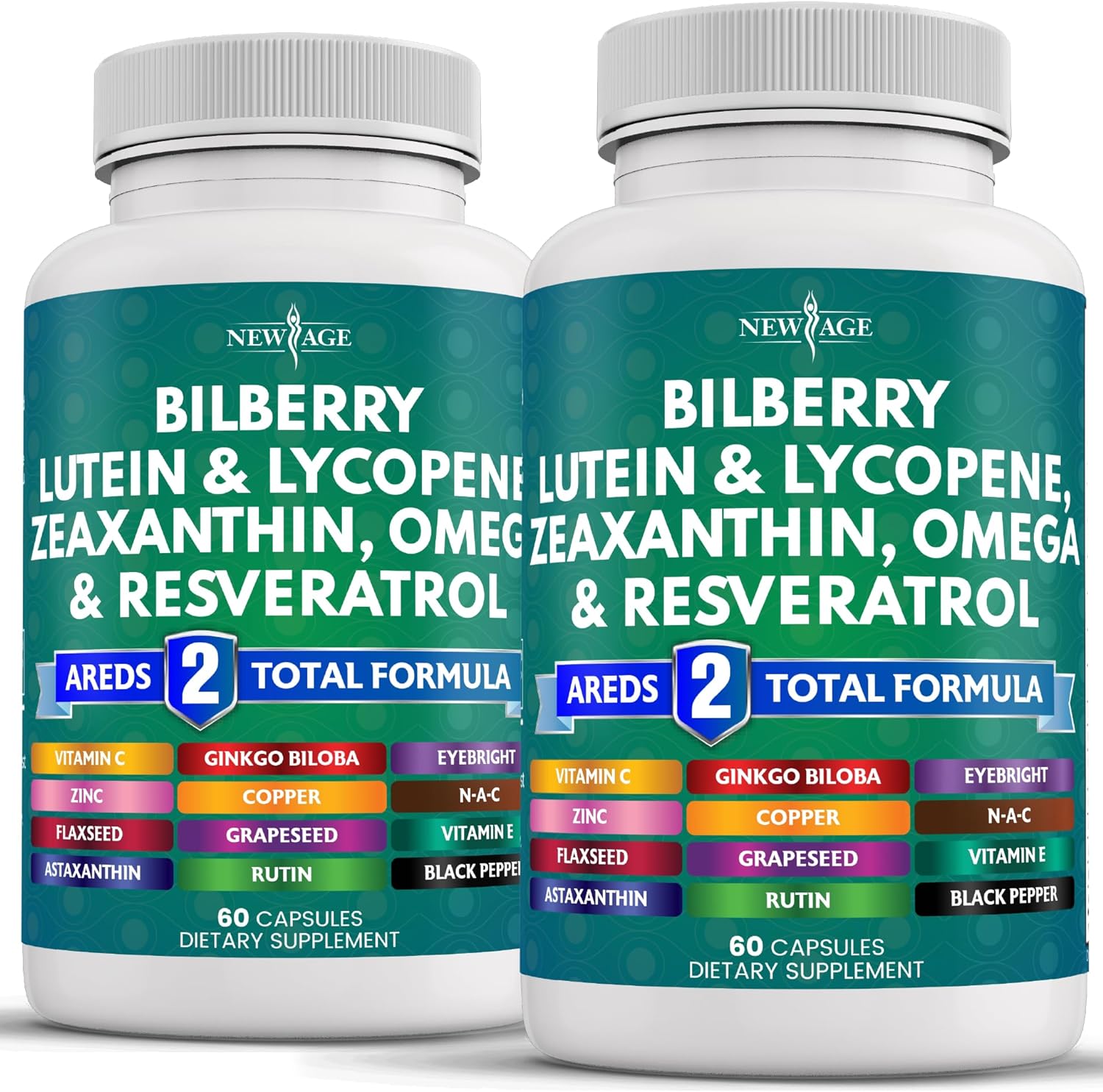 NEW AGE Eye Health Vitamins with Bilberry 6000mg Lutein & Zeaxanthin 40mg Lycope...