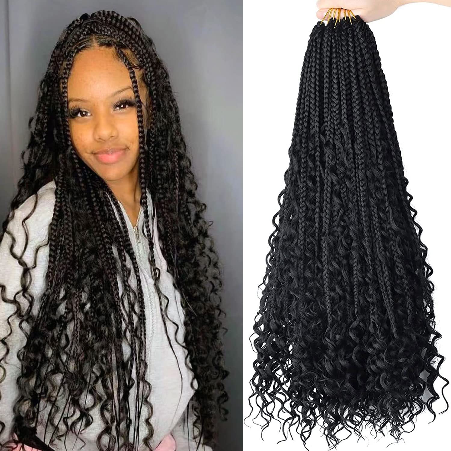 LMZIM 24 Inch 8 Packs Boho Box Braids Crochet Hair Bohemian Crochet Box Braids w...