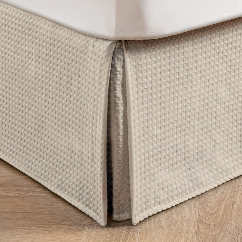MIYE Pleated Waffle Weave Bed Skirt, Special Tailored Dust Ruffle with 12 Inch D...