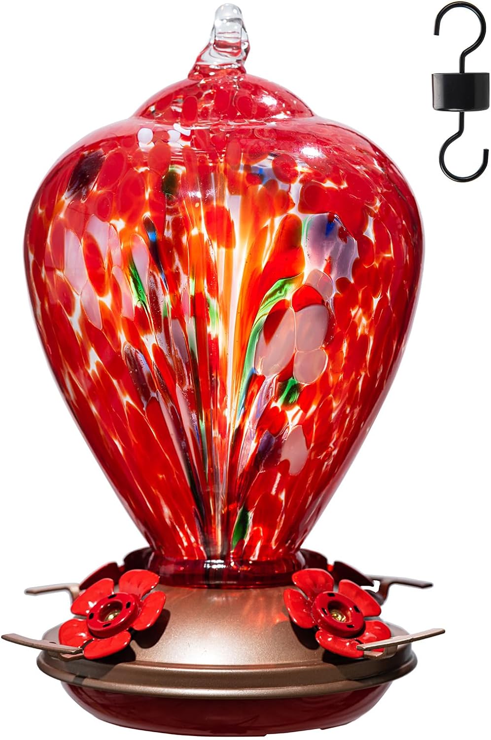 Gifts for Mom 34OZ Hand Blown Glass Hummingbird Feeders for Outdoors Hanging, wi...