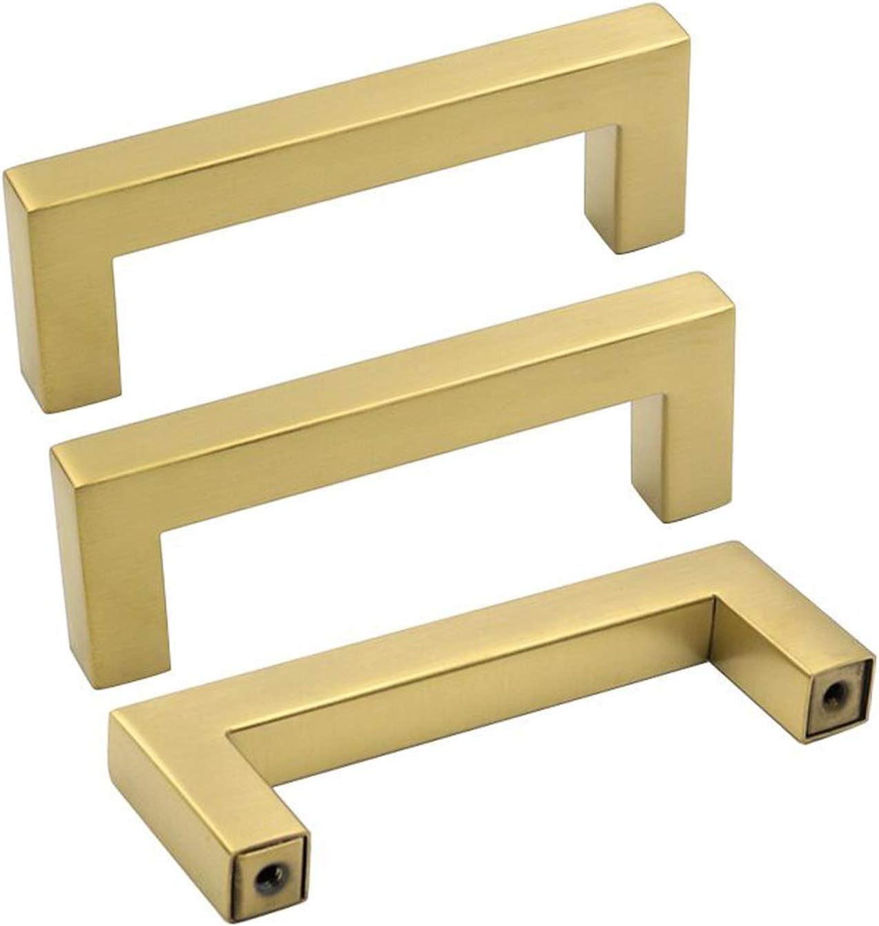 goldenwarm 25 Pack 3 3/4 Inch Gold Cabinet Pulls Modern Square Bar Brushed Brass...