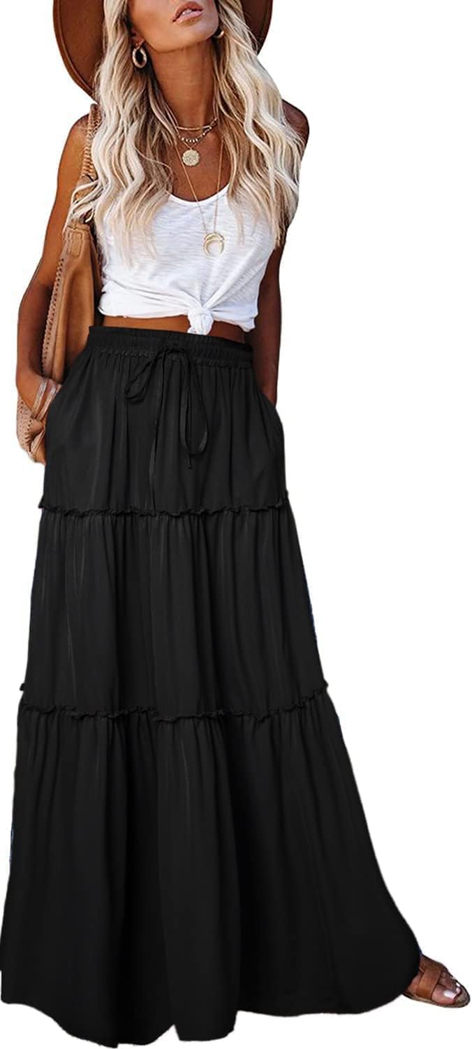 EARKOHA Womens Casual High Waist Tie Paisley Print Long Maxi Skirt with Pockets...