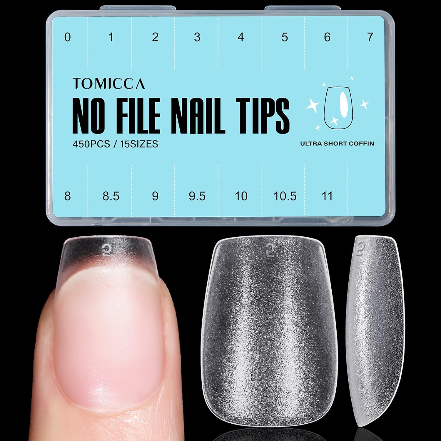 TOMICCA Extra Short Coffin Nail Tips - 450Pcs Full Cover, Soft Acrylic Fake Gel...