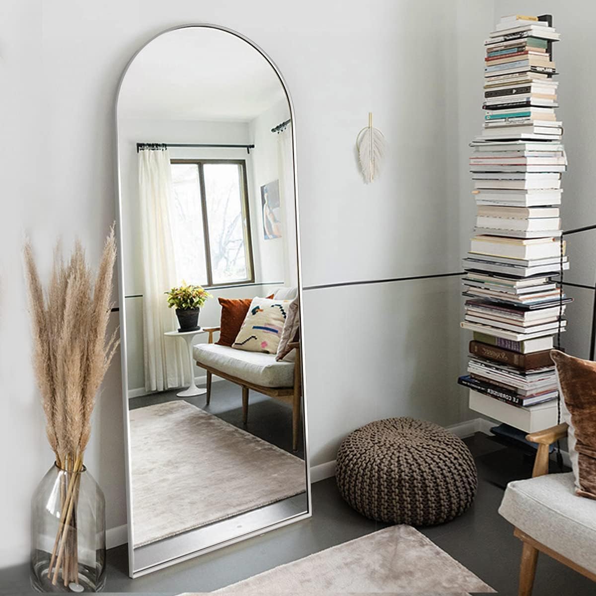 OGCAU Full Length Mirror, Floor Mirror Full Length, 65"x22" Arched-Top Mirror Ha...