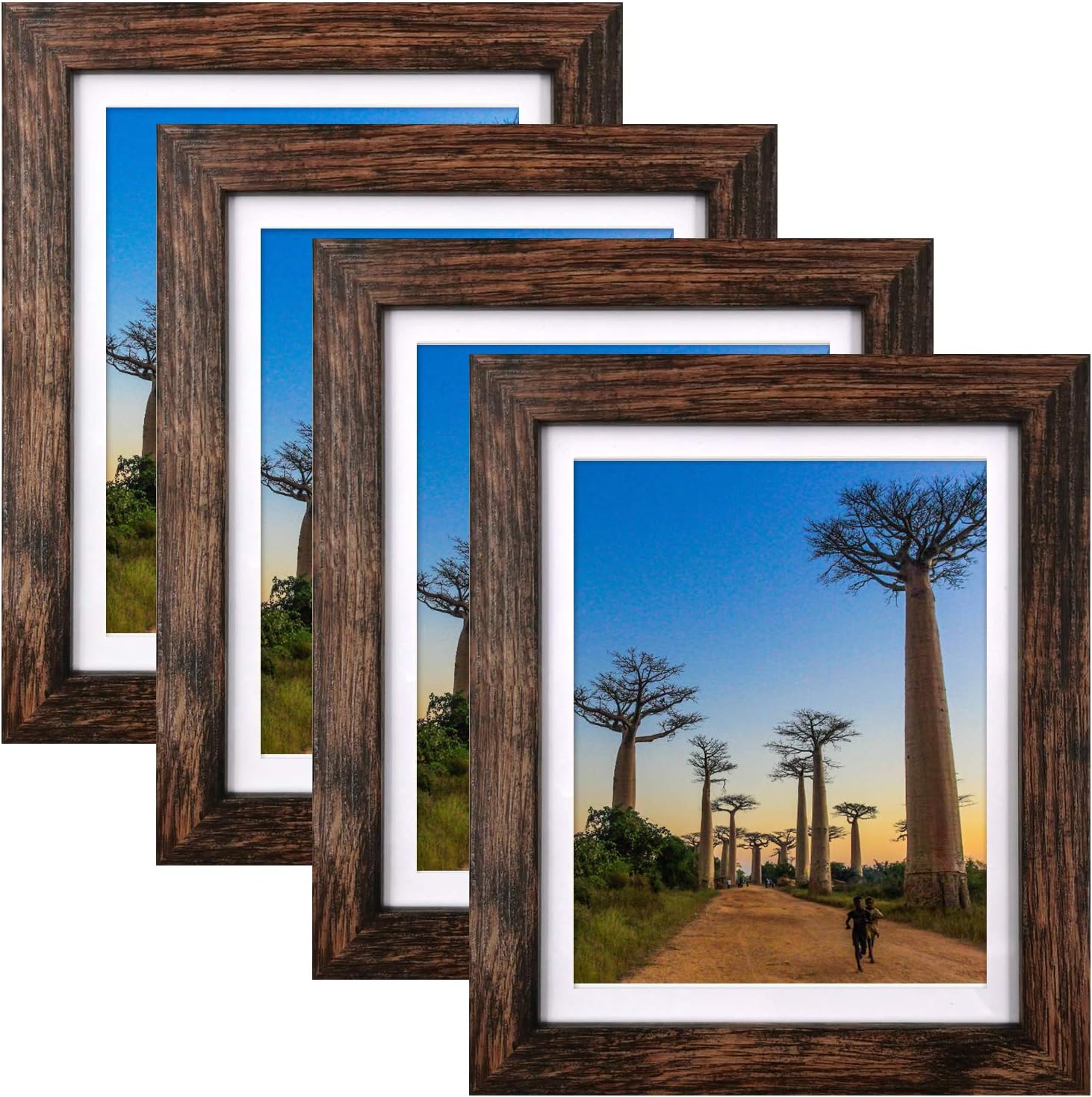 SESEAT 8x10 Picture Frames Rustic Brown with Mat Photo Frames 4 Packs for Tablet...