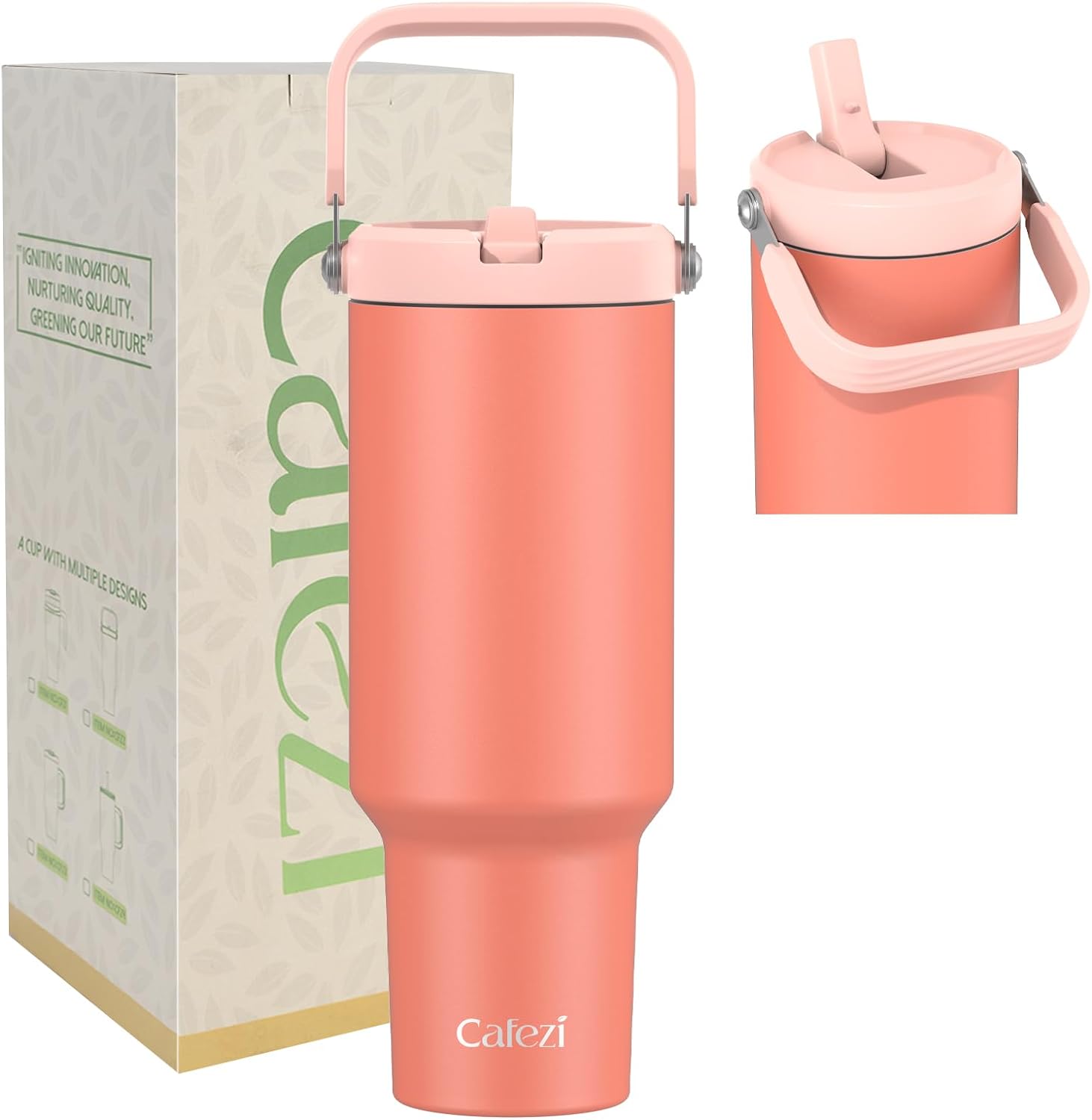 40 oz Tumbler, Special Insulated Cups with Flip Straw and Top Handle, Innovative...