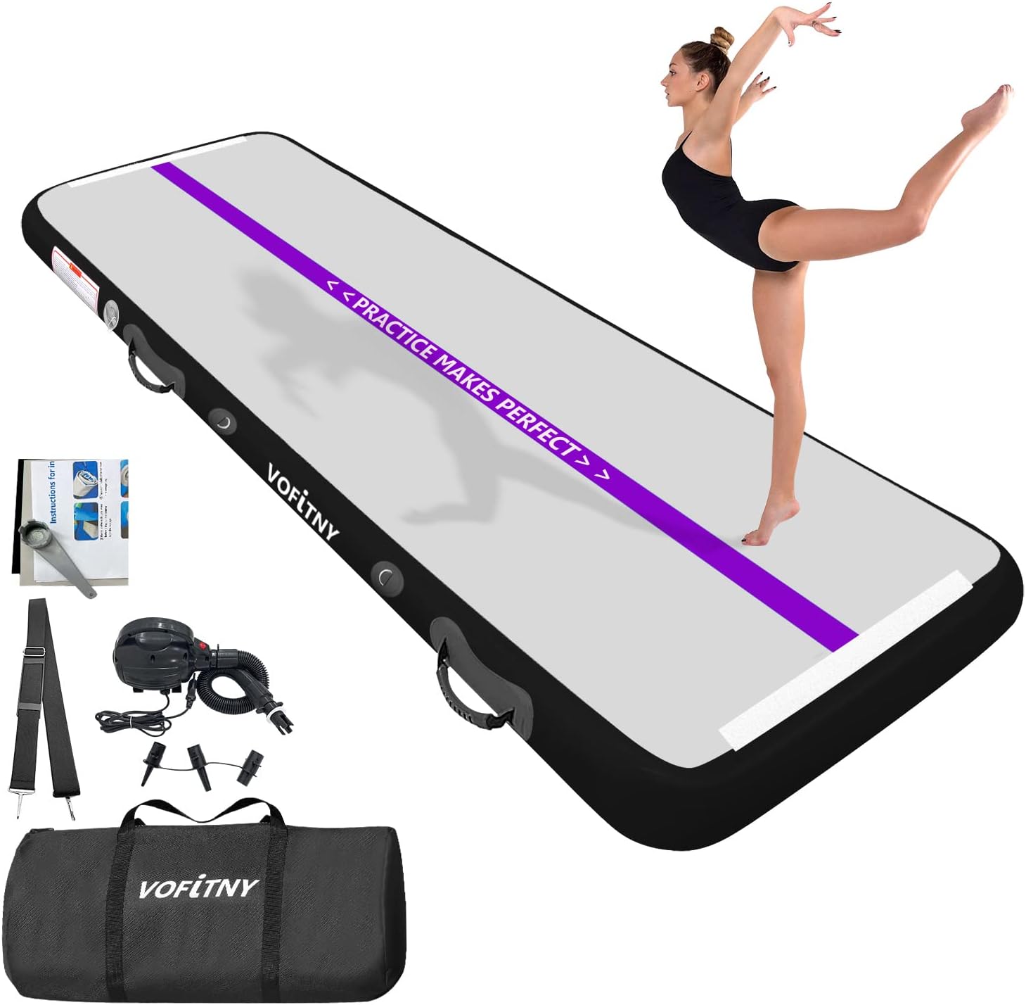 VOFiTNY All Purpose Gymnastics Mat 6.6/10/13/16/20 ft Sturdy Inflatable Tumble T...