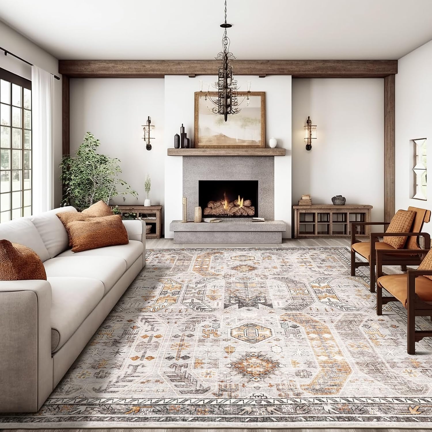 10x14 Area Rugs,Ultra-Thin Washable Rugs for Living Room,Non-Slip Lightweight Fo...