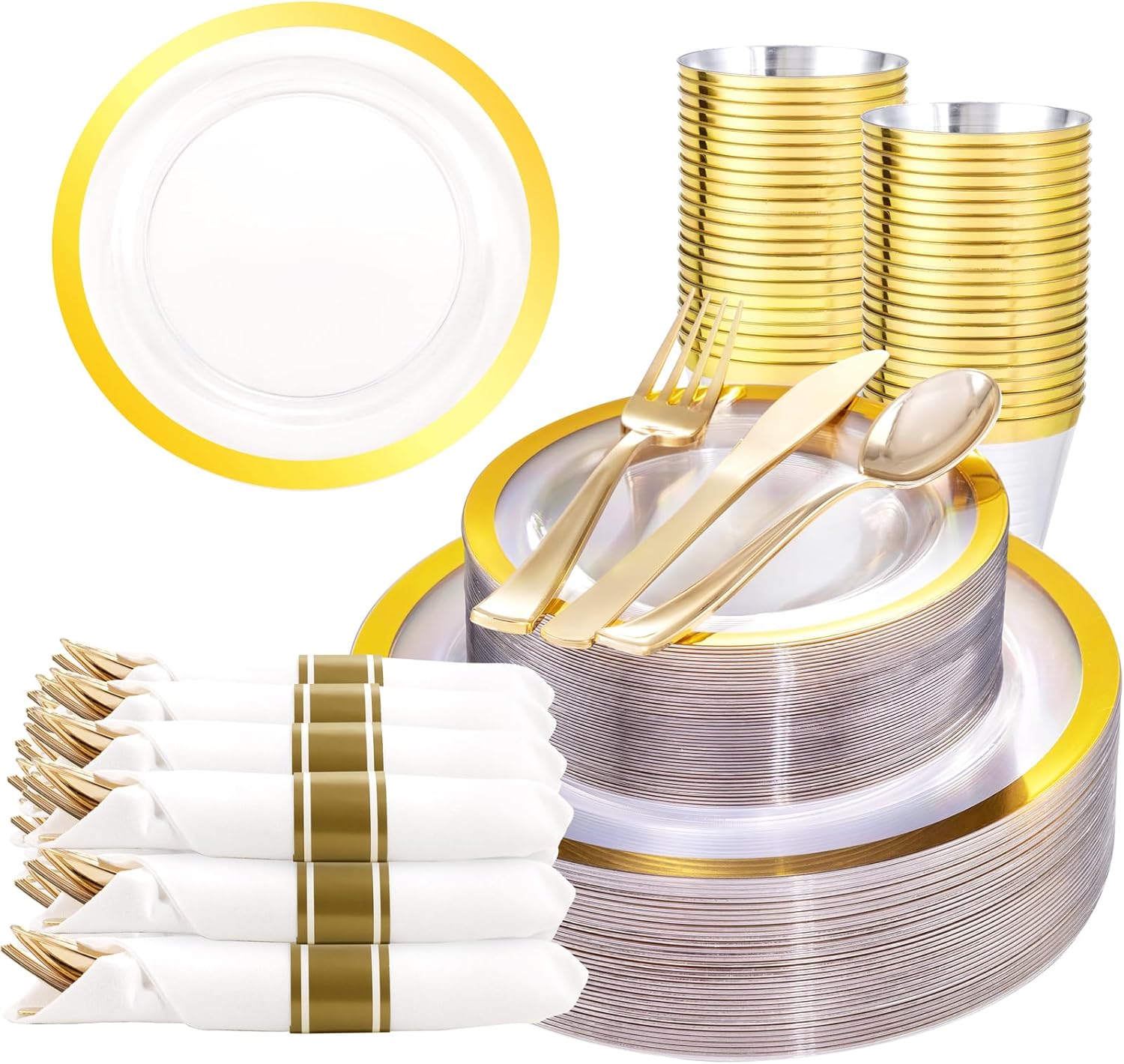 Liacere 350PCS Clear Gold Plastic Plates Clear Plates with Gold Rim for 50Guests...