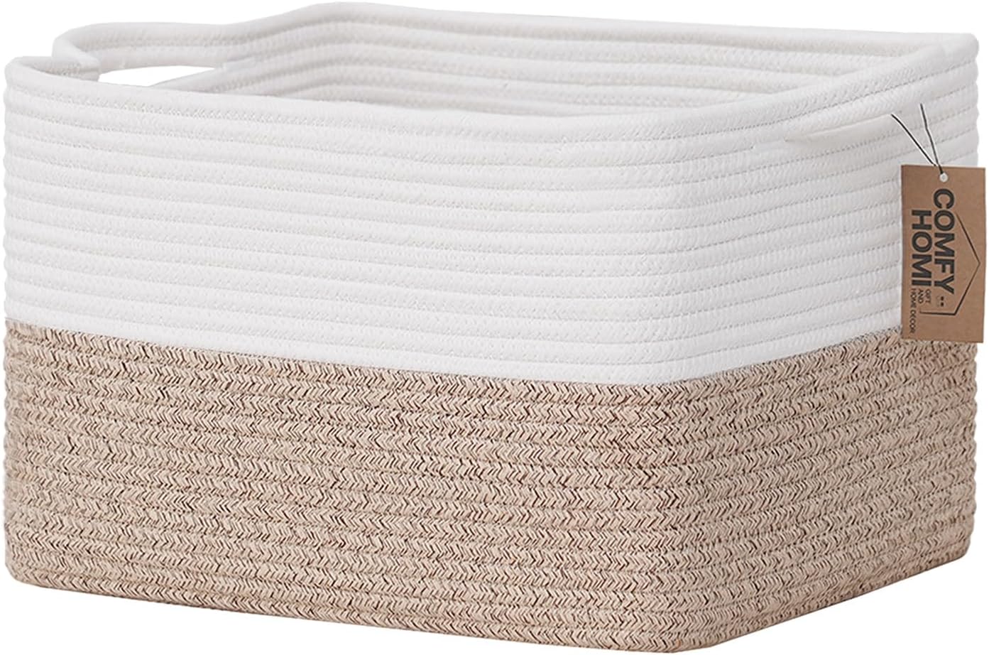 COMFY-HOMI Cotton Rope Woven Basket with Handles f...