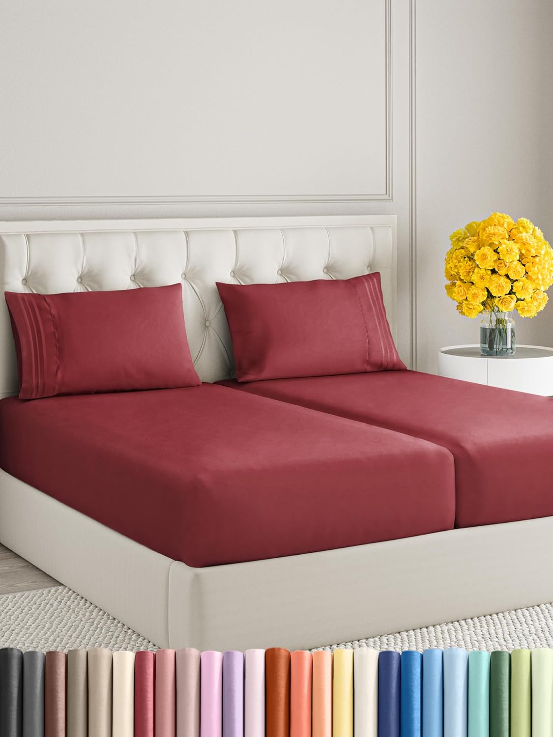 Split King Size 5 Piece Sheet Set, Special Comfy Breathable Sheets, High-Quality...