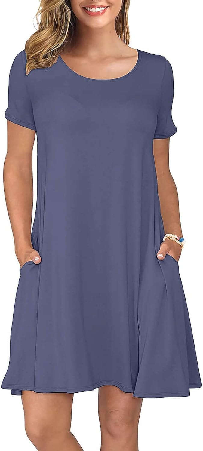 KORSIS Summer Dresses for Women Casual T Shirt Dresses Swing Flowy Beach Vacatio...