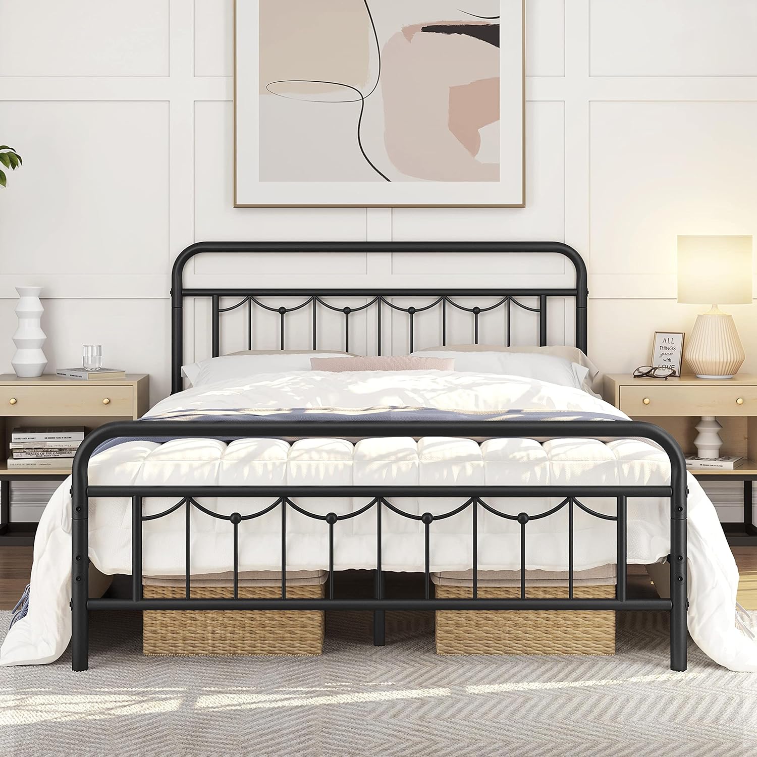 Yaheetech Queen Size Metal Bed Frame, Special Farmhouse Bed with Vintage Headboa...