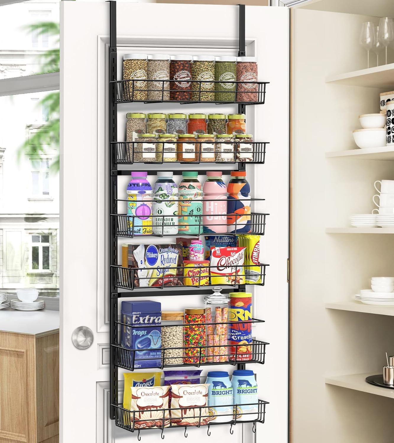 Over The Door Pantry Organizer, Pantry Storage and Organization, 6-Tier Adjustab...