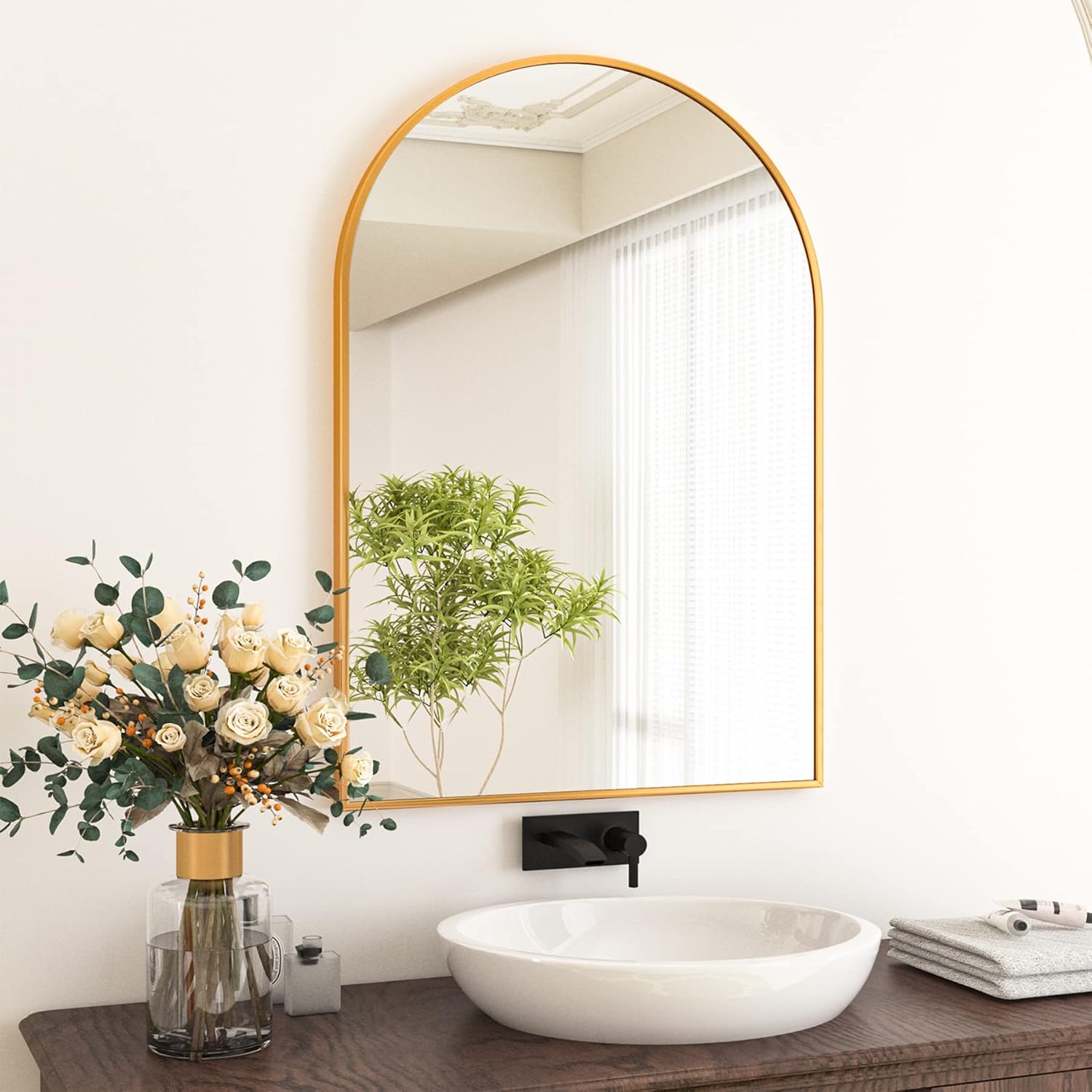HARRITPURE 24"x36" Arched Bathroom Mirror - Wall Mounted Mirror - Gold Arch Mirr...