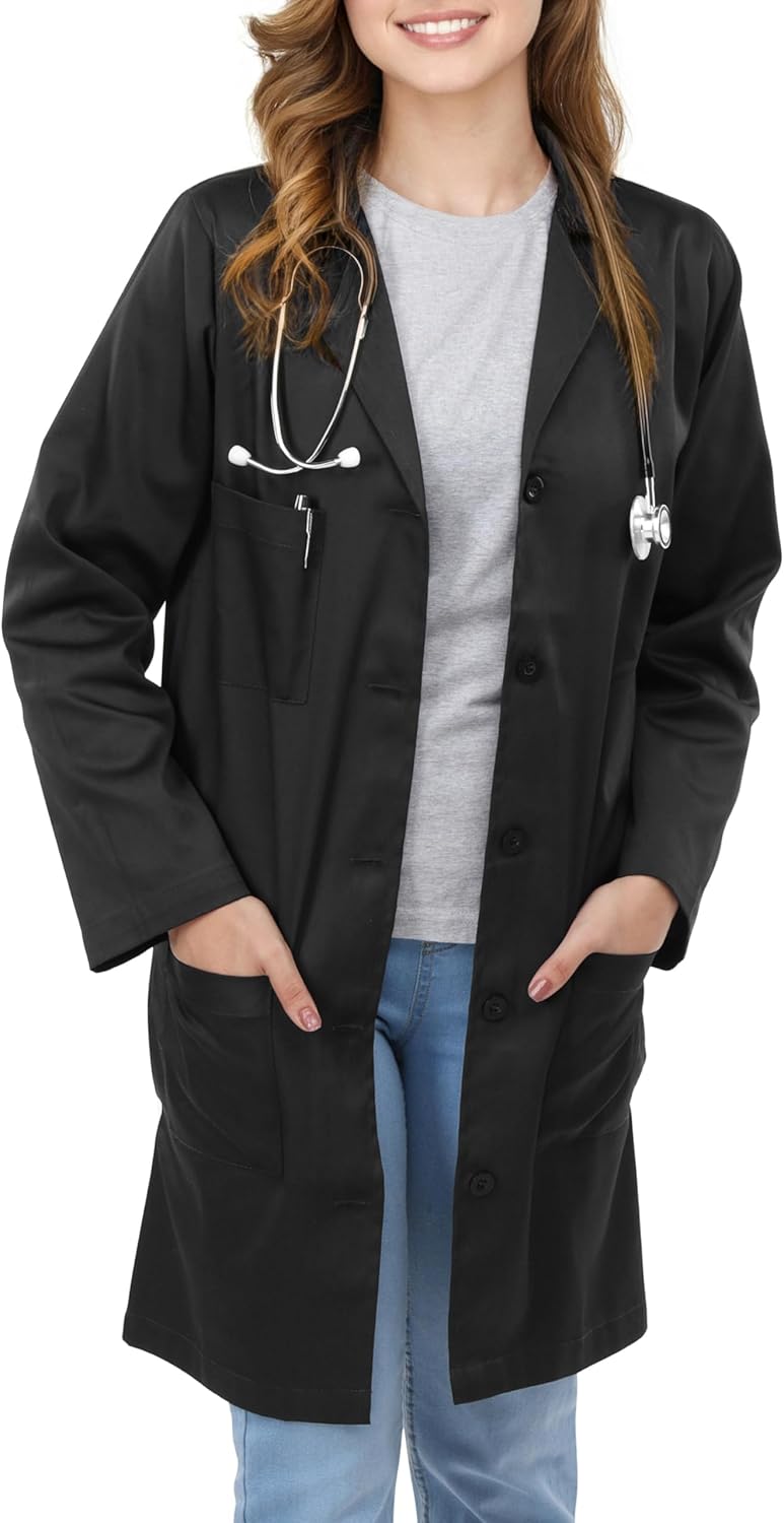NY Threads Professional Lab Coat for Women, Long Sleeve Poly Cotton Medical Coat...