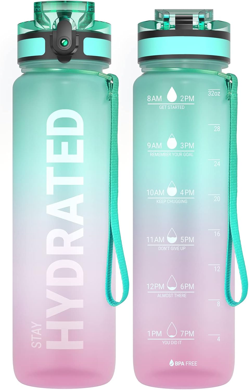 Sahara Sailor Water Bottles, 32oz Motivational Sports Water Bottle with Time Mar...