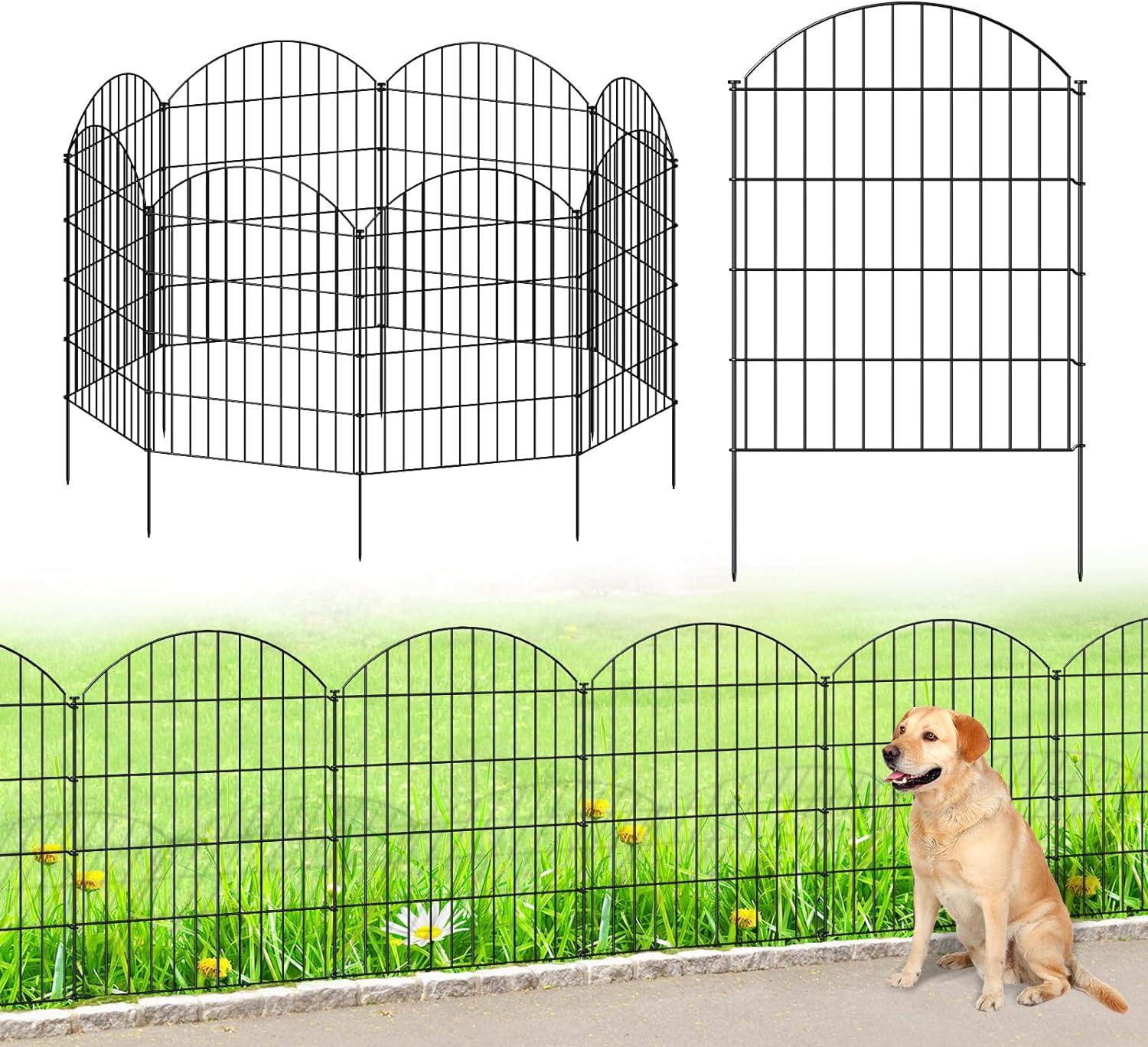 Metal Garden Fence 36in (H) x 18.7ft (L), 8 Panels +9 Stakes Dog Fence Border Fe...
