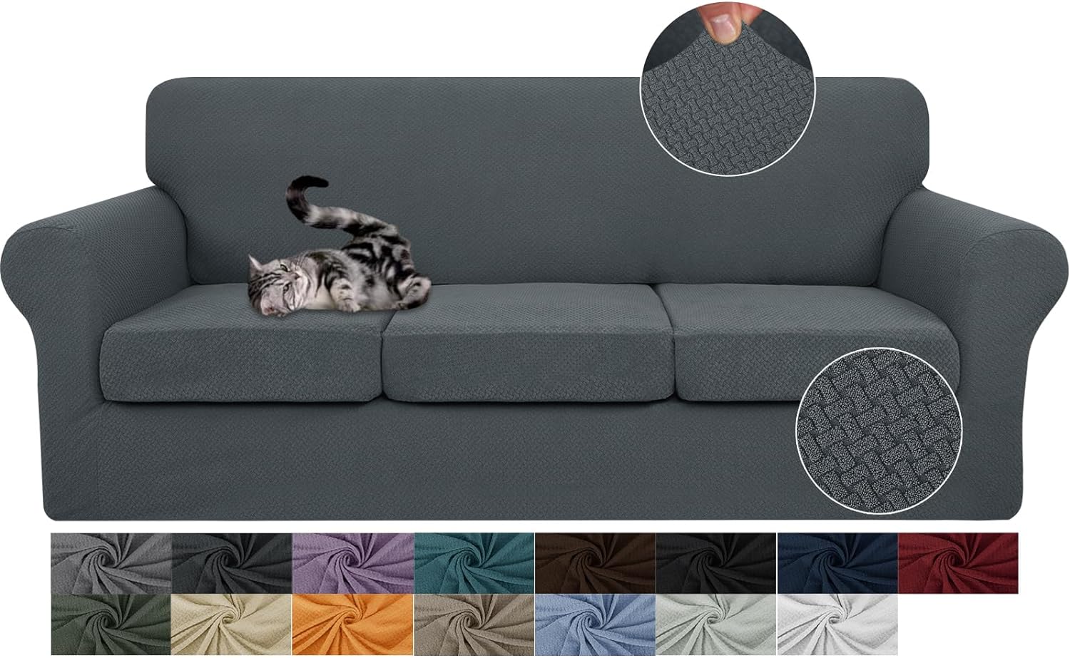 JIVINER Newest 4 Pieces Couch Covers for 3 Cushion Couch Stretch Sofa Slipcover...
