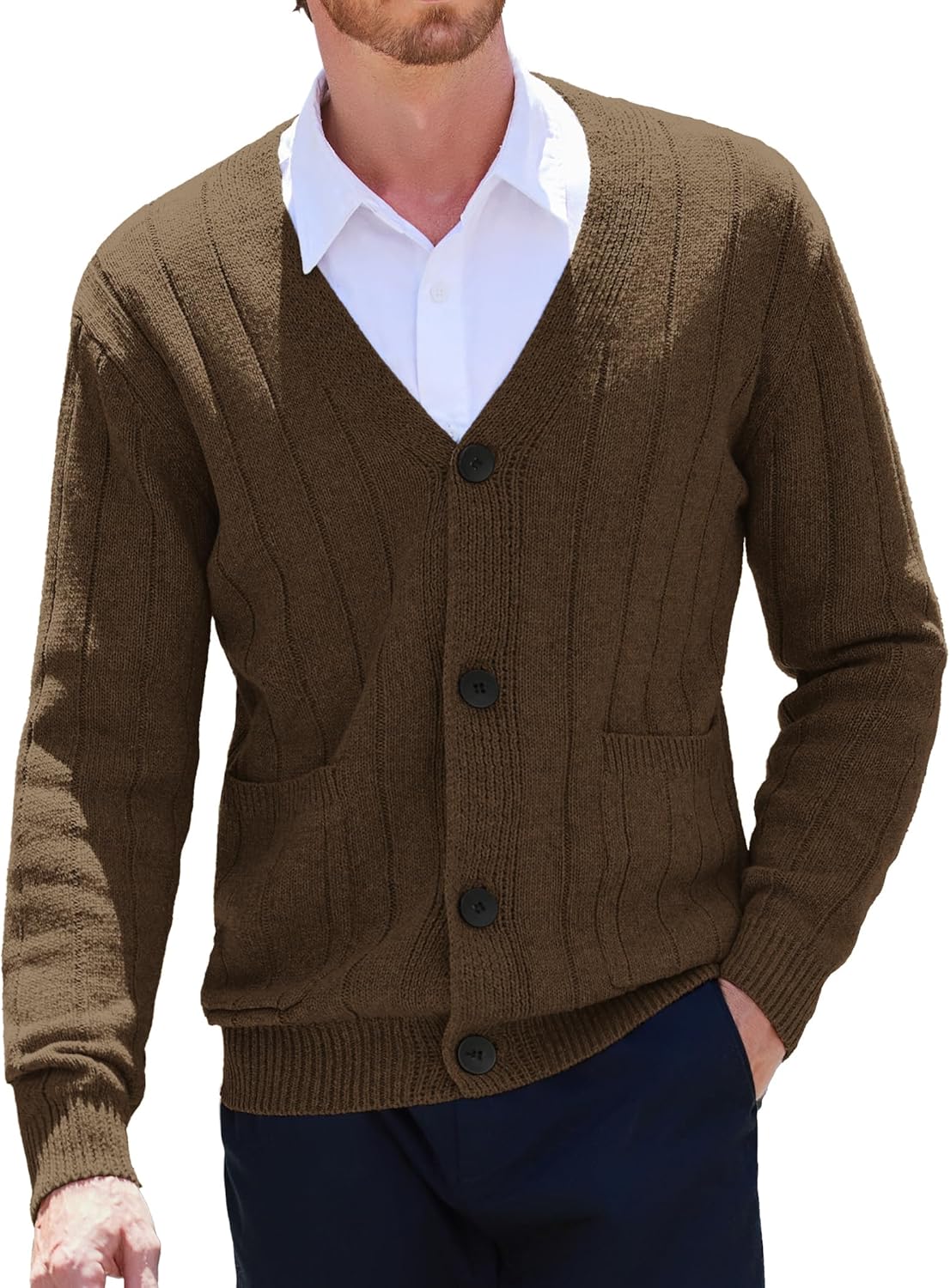 COOFANDY Men's Cardigan Sweater Cable Knit V Neck Button up Sweaters Ribbed Card...