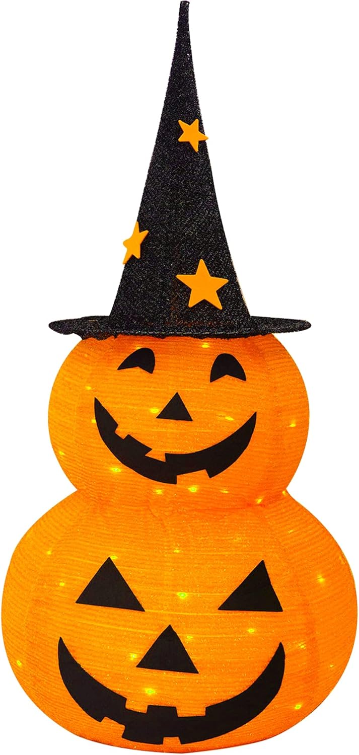 FUNPENY 3FT Halloween Collapsible Pumpkin Decorations, Pre-Lit Light Up 50 LED P...