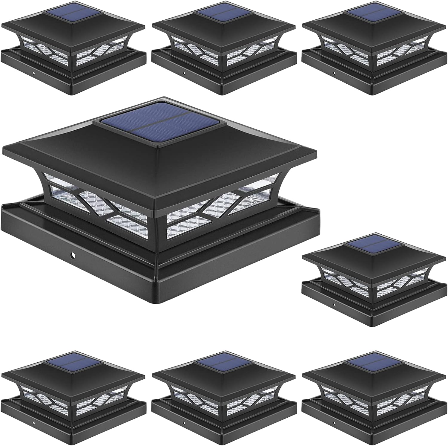 APONUO 4x4 Post Solar Lights,8 Pack 2-Modes Bright Solar Post Cap Lights Auto On...