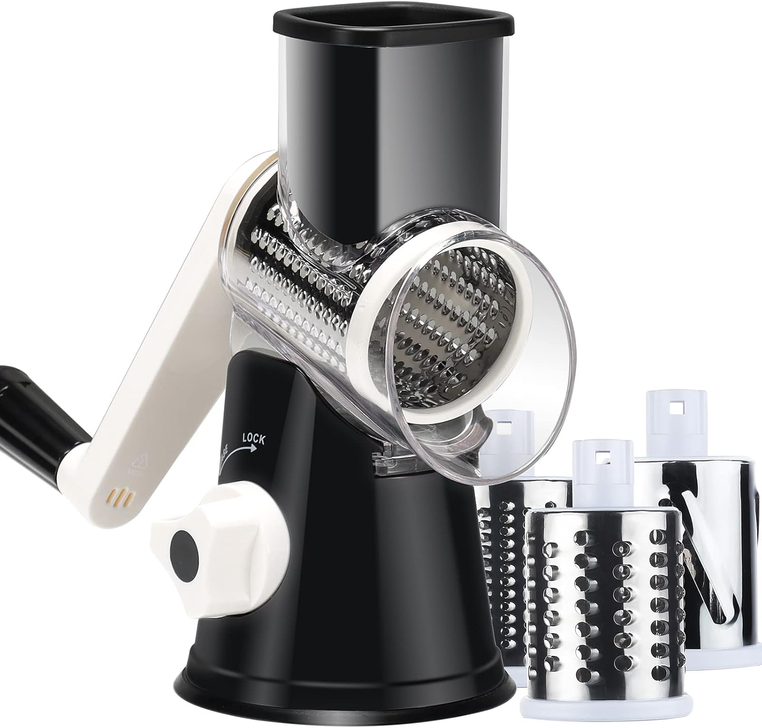Rotary Cheese Grater with Handle, Manual Speed Round Cheese Shredder with Strong...