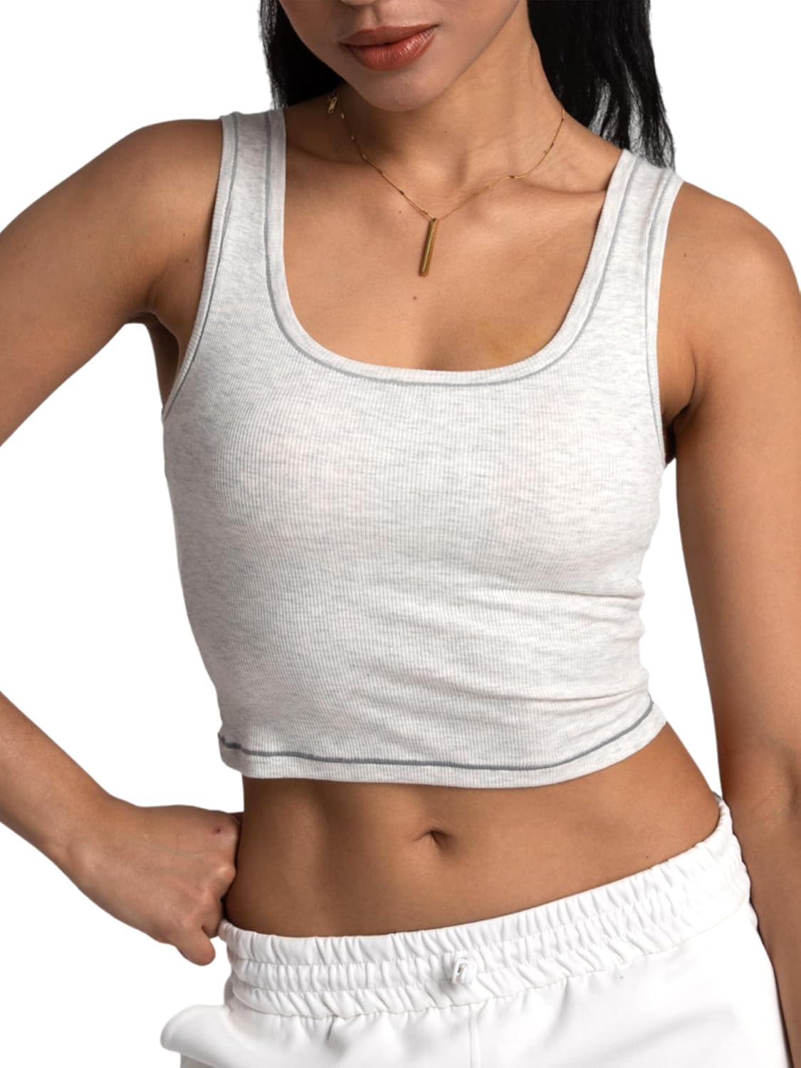 Danysu Women Rib Tank Top Padded Workout Top Square Neck Crop Tank Fitted Basic...