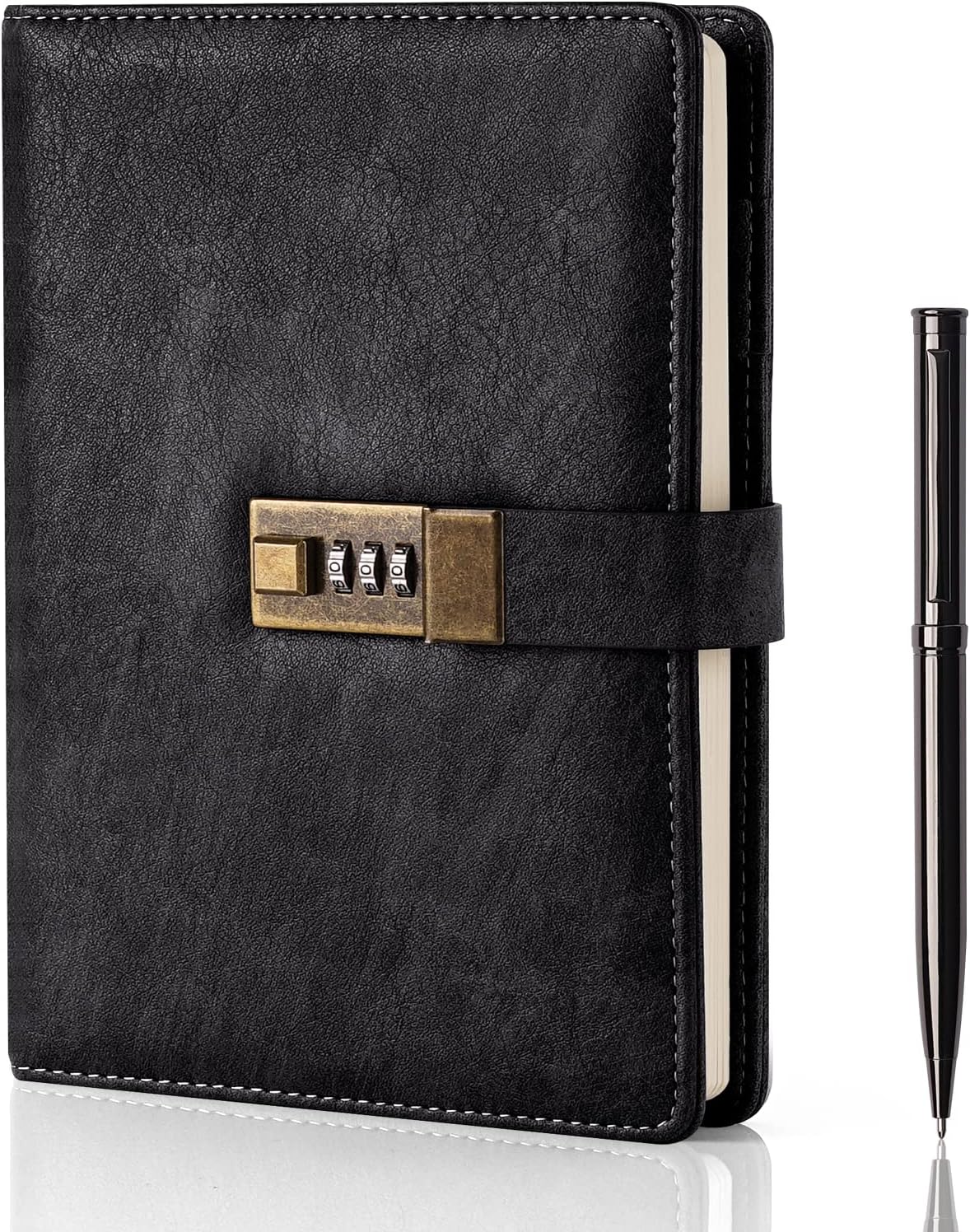 WEMATE Diary with Lock, A5 PU Leather Journal with Lock 240 Pages, Vintage Lock...
