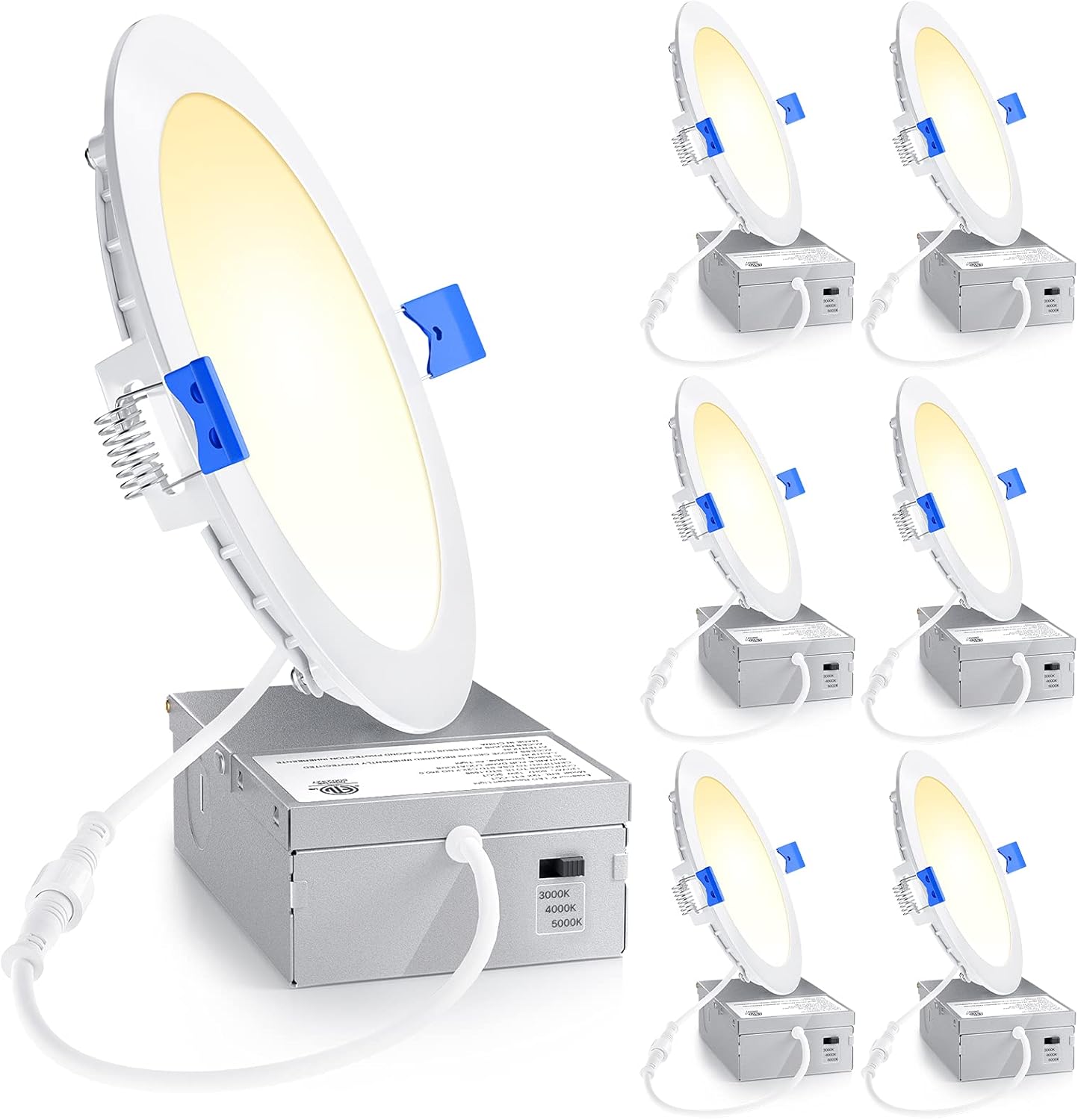 Ensenior 6 Pack 6 Inch Ultra-Thin LED Recessed Ceiling Light with Junction Box,...
