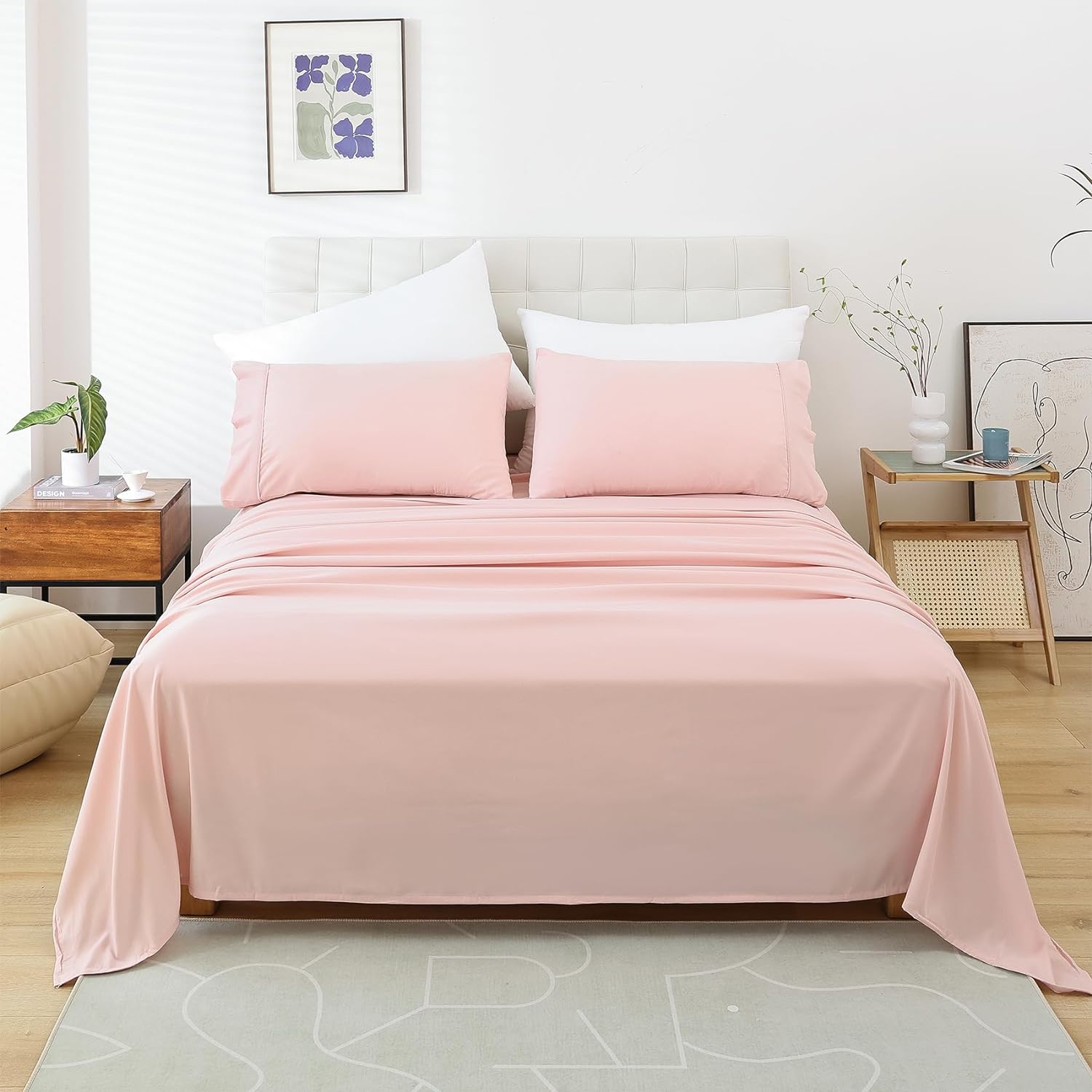 Whitney Home Textile Queen Sheet Set - 4 Piece Soft Breathable Bed Sheets for Qu...