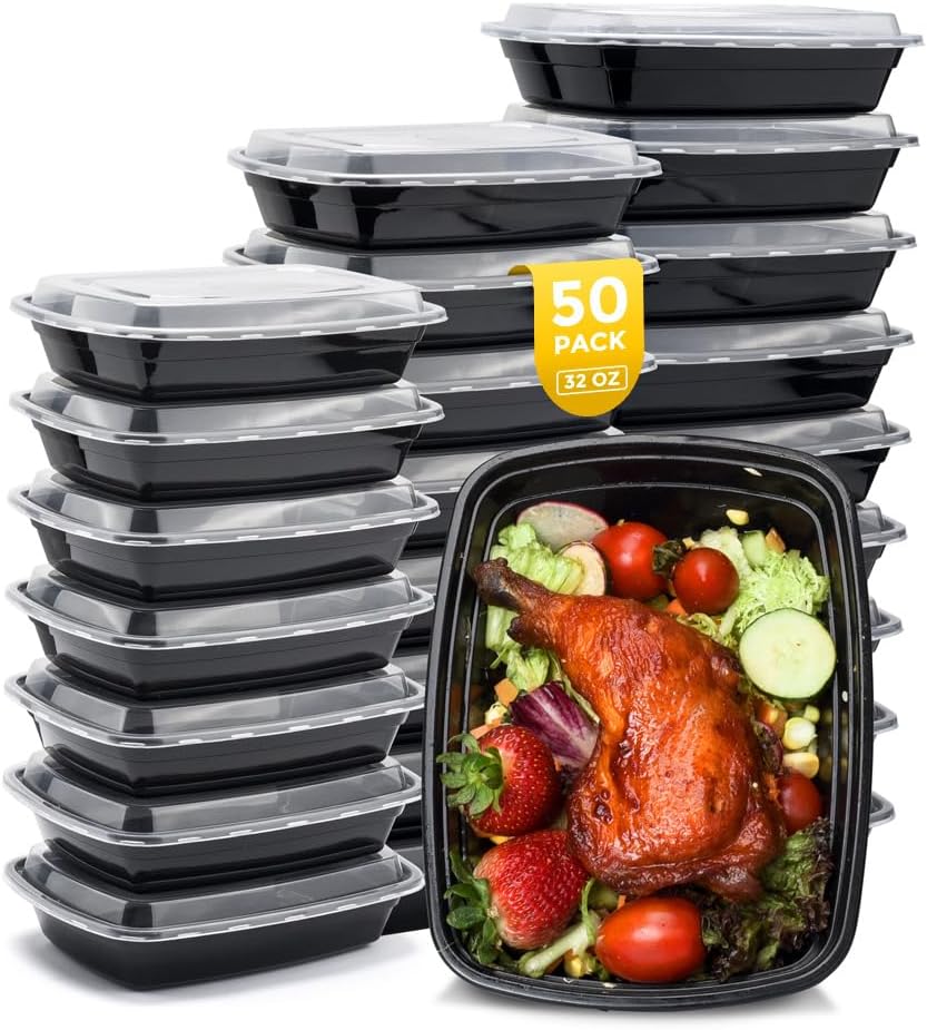 Glotoch Meal Prep Containers Reusable, 50Pack 32oz Plastic Food Prep Storage Con...