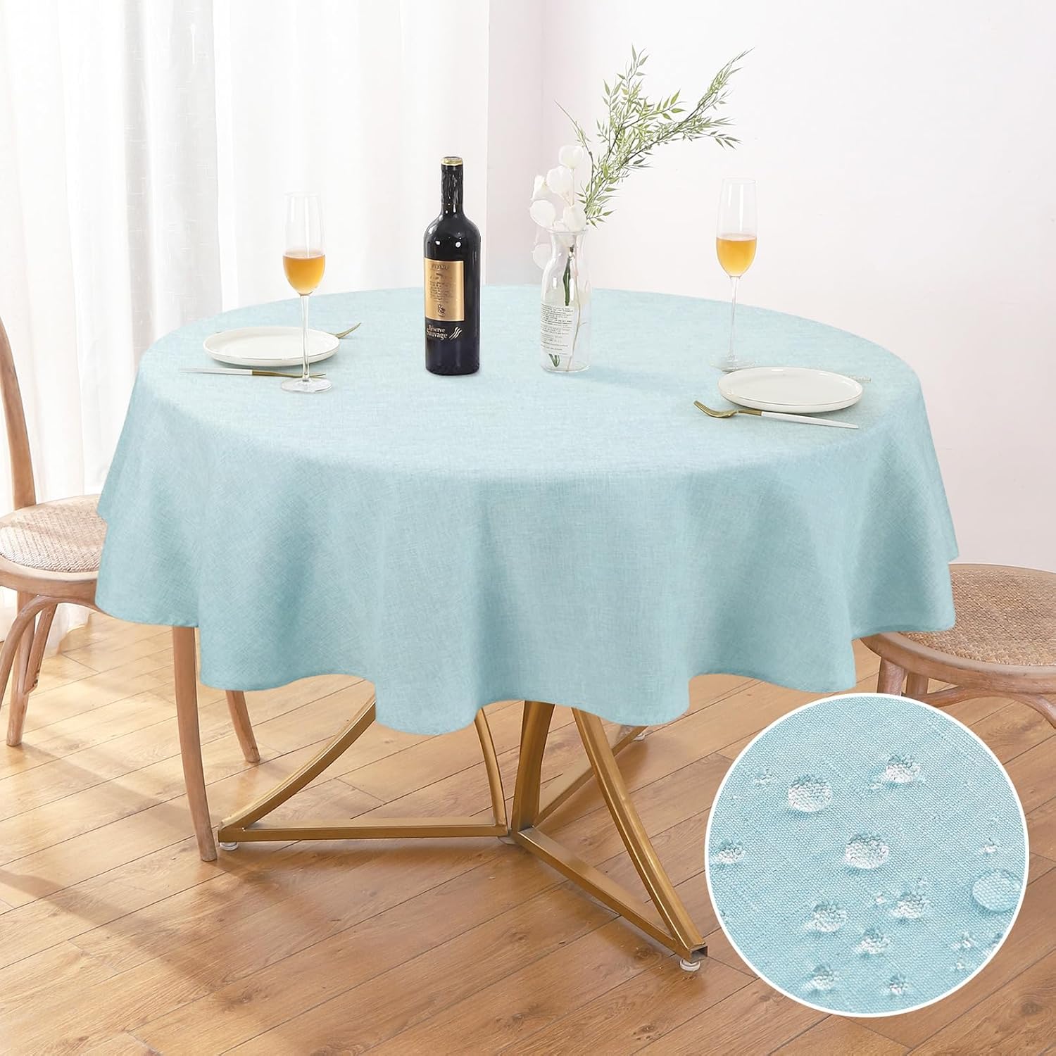 AUSSPVOCT Textured 50 Inch Round Tablecloth Up to 35'' Dia Tables Waterproof Spi...