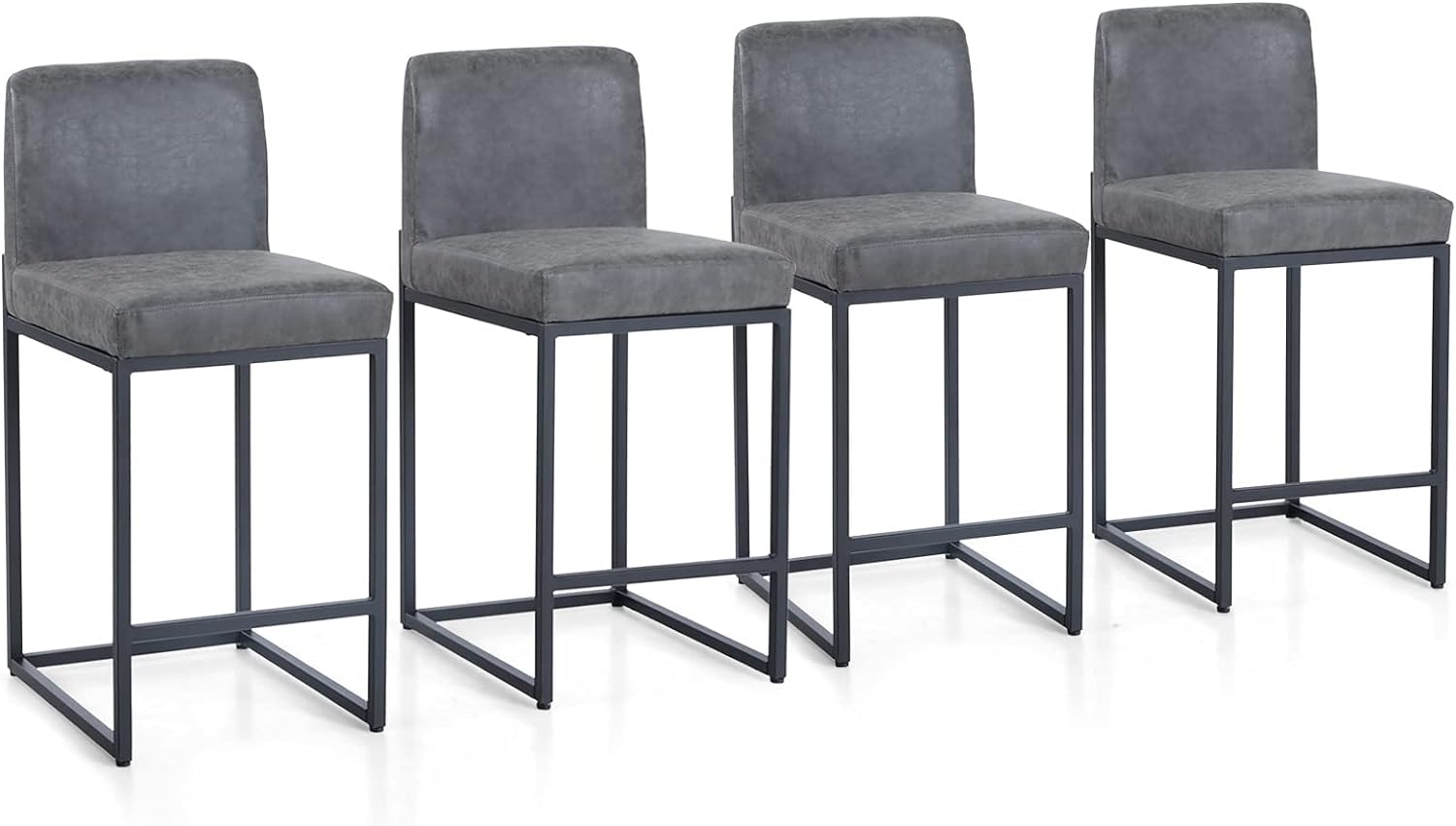 Sophia & William Grey Leather Bar Stools Set of 4, Counter Height 24" Bar Stools...