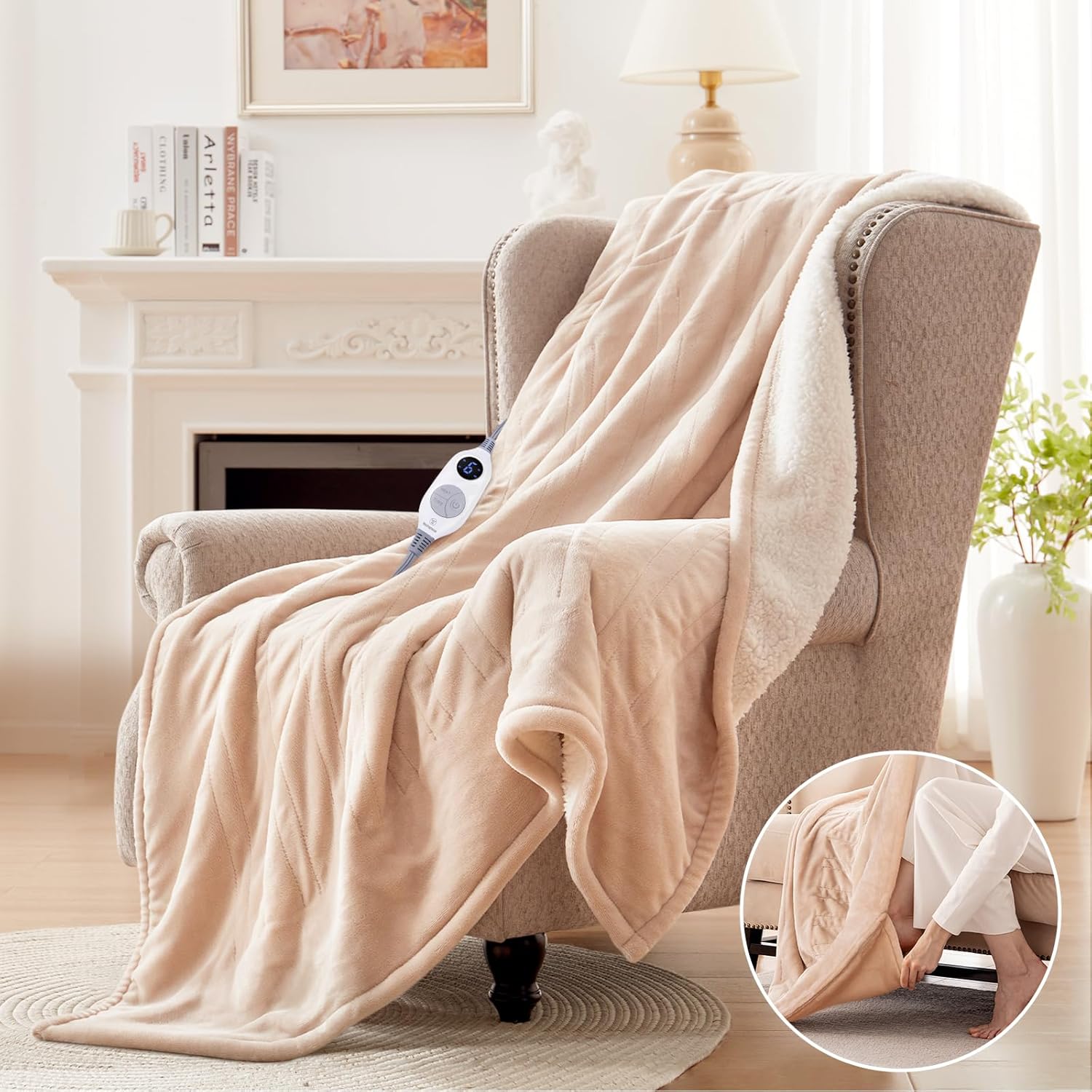 Westinghouse Electric Throw Blanket with Foot Pocket for Adults, Soft Flannel to...